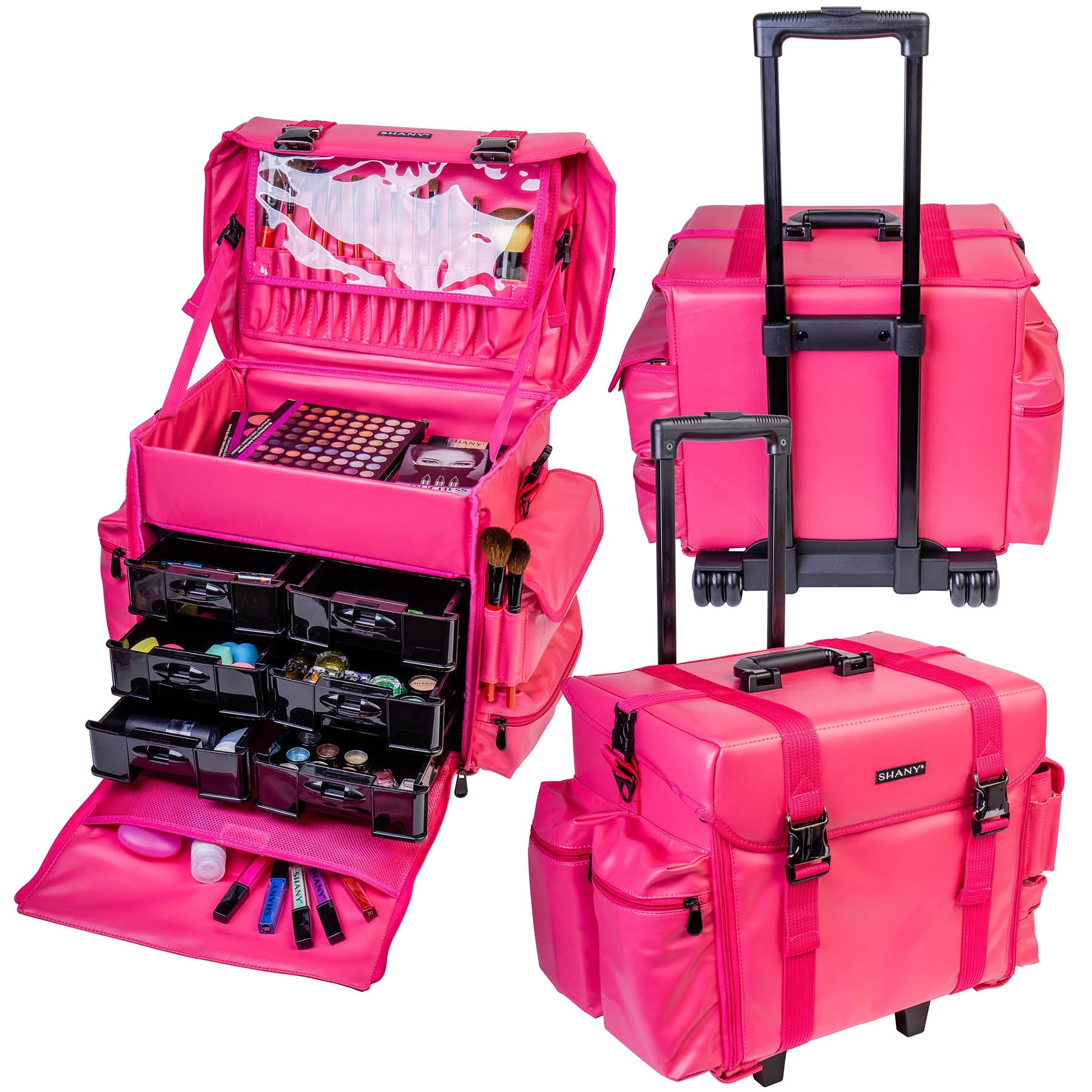 Professional Makeup Artist Rolling Trolley Case - Portable Cosmetic Organizer with Free Mesh Bags for Beauty Tools & Supplies | Perfect for Salon, Bridal, and Mobile Makeup Services