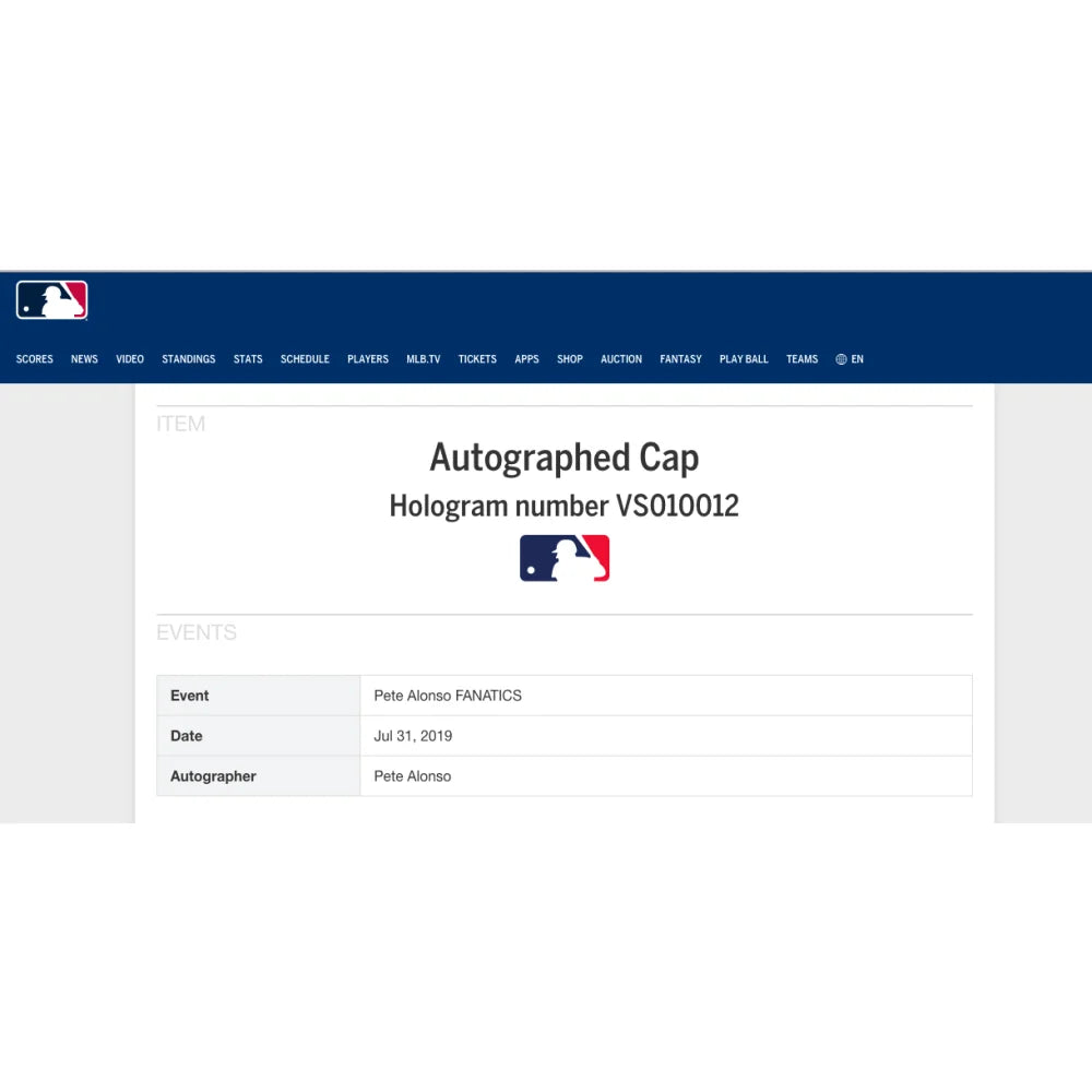 Pete Alonso Autographed New York Mets New Era Hat with MLB Authentication COA - Official Signed Baseball Cap for Fans, Collectors & Memorabilia - Perfect for Display, Gifts & Mets Game Day