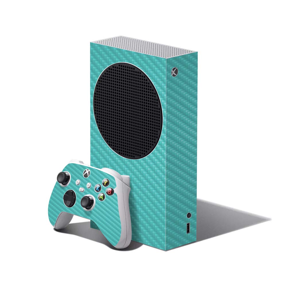 MightySkins Carbon Fiber Skin for Xbox Series S Bundle - Solid Turquoise | Protective & Durable Textured Cover | Easy to Apply | Made in USA | Perfect for Gaming Protection & Customization