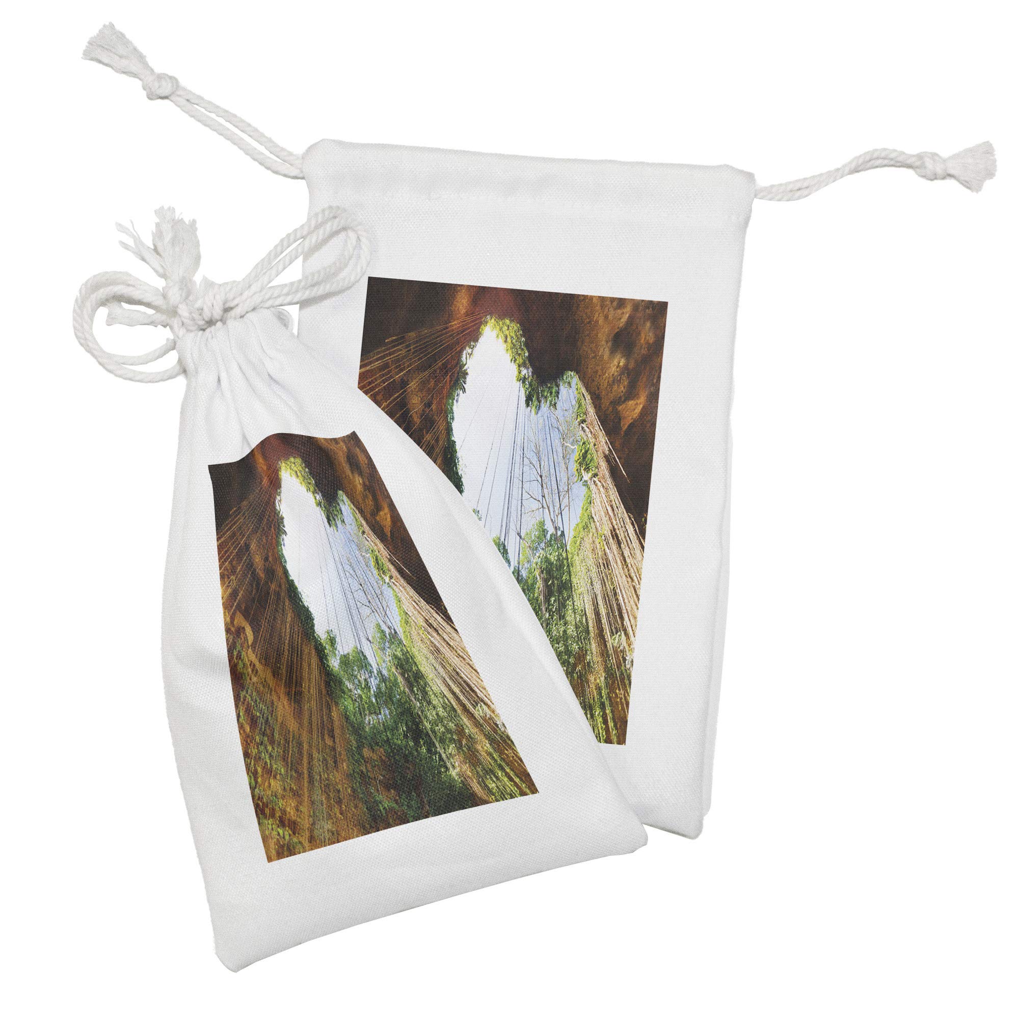 Ambesonne 2-Pack Fabric Drawstring Pouch Set - Heart-Shaped Cenote Wildlife Design, Small Travel Organizer for Toiletries, Masks & Party Favors (9