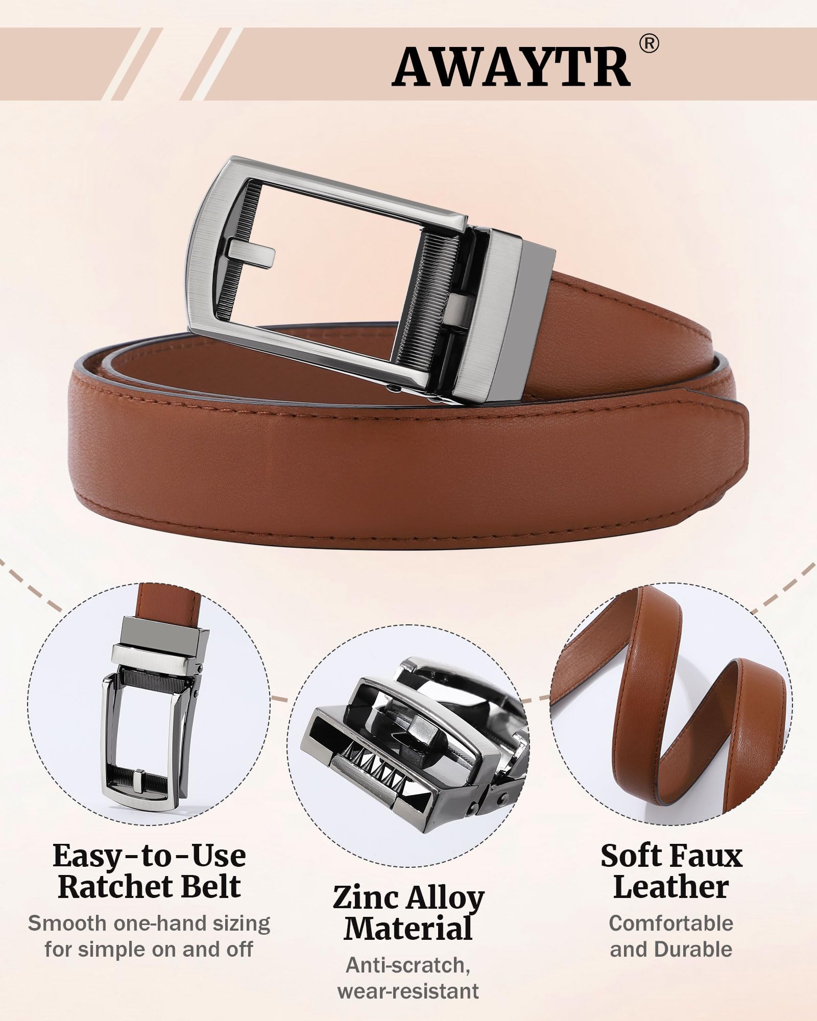 AWAYTR Boys Ratchet Belt for Kids - Adjustable Black & Brown Leather Belts for Dress Pants, Uniforms & Jeans | Perfect for School, Church & Special Occasions