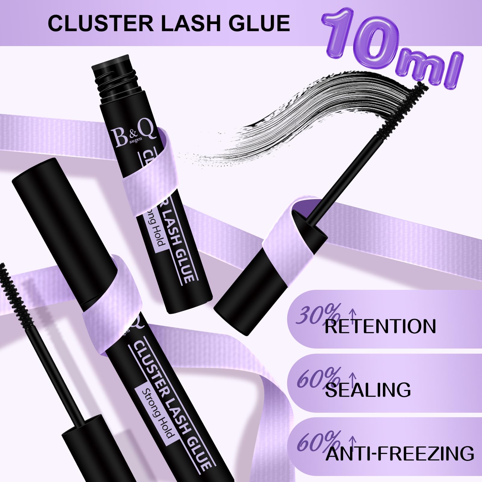 **10ml Black Waterproof Cluster Lash Glue - Super Strong Hold DIY Eyelash Extension Adhesive for Sensitive Eyes | Perfect for Professional Salon Use & Home Lash Application**