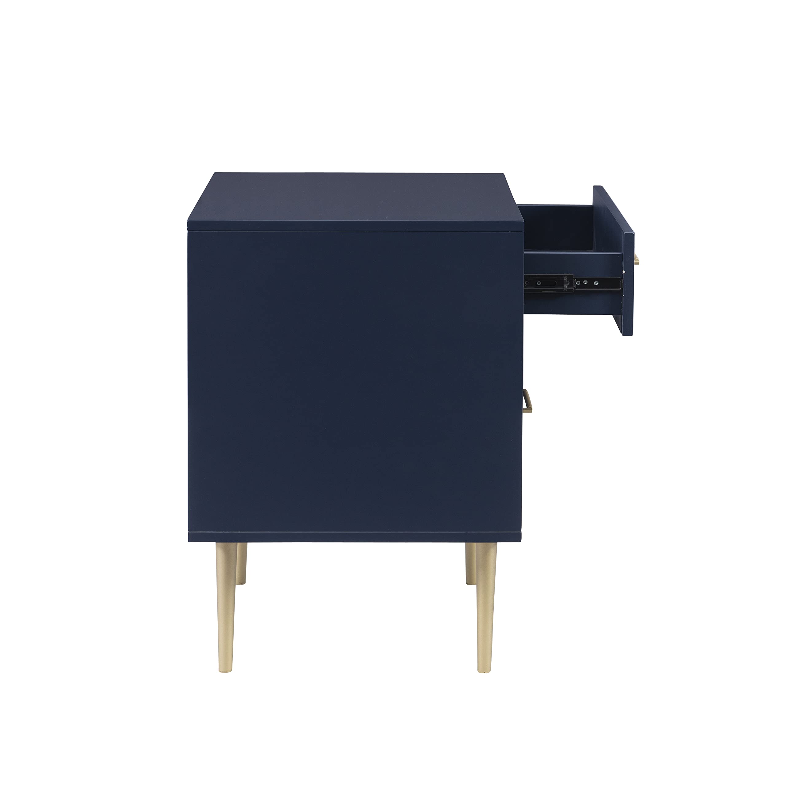 Linon Lennon Modern Navy Nightstand with Gold Hardware - 2 Drawer Bedside Table for Bedroom, Living Room & Office Storage