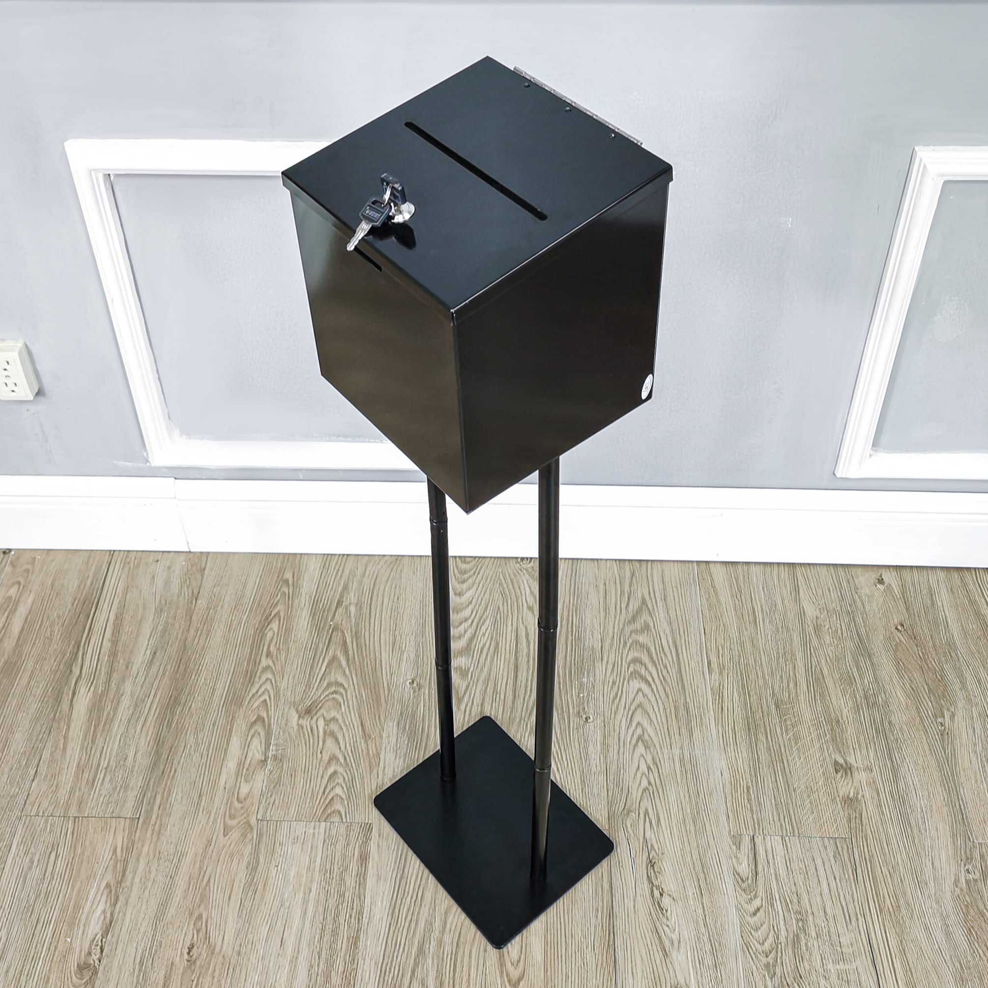 FixtureDisplays® Metal Ballot Box with Stand - Secure Voting, Donation & Suggestion Box (Black) - Ideal for Elections, Fundraisers & Feedback Collection