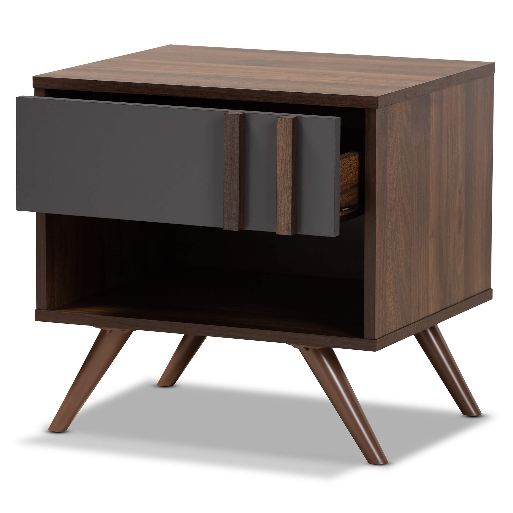 Baxton Studio Modern Nightstand with Drawer - Grey/Walnut Finish Bedside Table for Bedroom Furniture & Home Decor