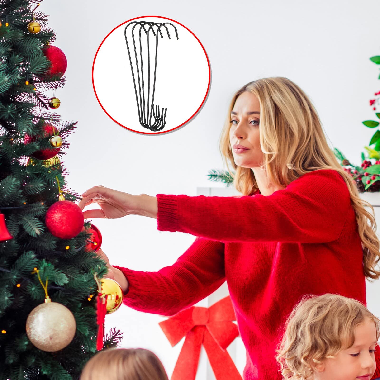 Mixweer 120pcs Christmas Ornament Hooks - 0.51 x 2.36 Inch C-Shaped Metal Wire Hanging Hooks with Storage Box for Christmas Tree Decorations, Party & Home Decor (Black) - Perfect for Holiday Decorating, Gift Wrapping & DIY Crafts
