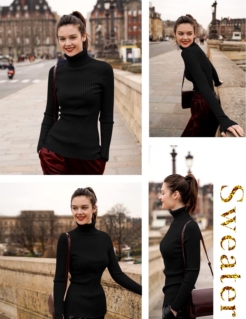 V28 Women's Ribbed Turtleneck Sweater - Sexy & Warm Fitted Knit Top for Fall & Winter | Office Wear, Date Night, Casual Outfits