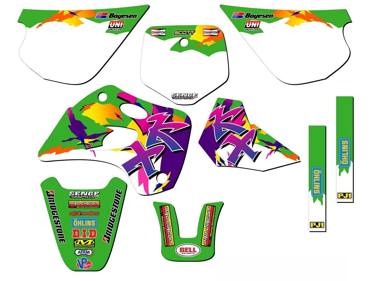 1994-1997 Kawasaki KX 80 Retro Green Senge Graphics Complete Kit with Rider I.D. - Motocross Dirt Bike Decal Set for Vintage MX Restoration & Off-Road Racing