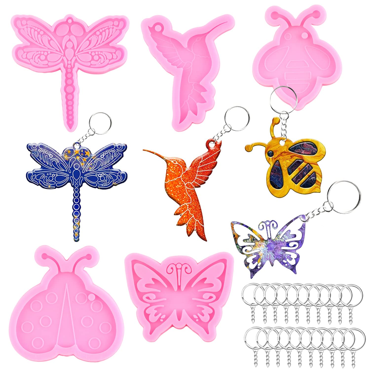 25-Piece Resin Molds Set for DIY Crafts - Dragonfly, Butterfly, Hummingbird & Bee Keychain Silicone Molds - Perfect for Resin Jewelry, Keychains & Home Decor Gifts