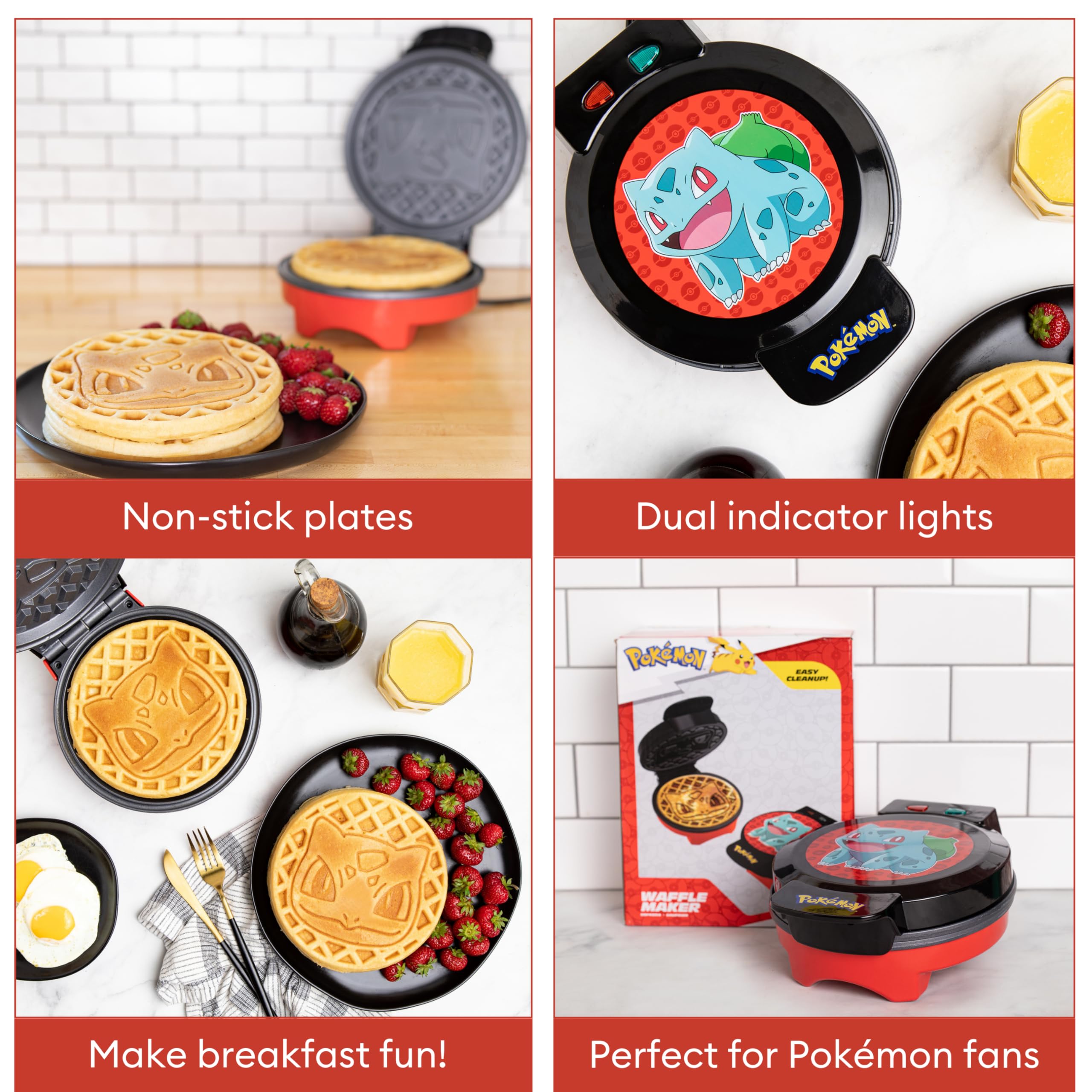Uncanny Brands Pokémon Bulbasaur Waffle Maker - Non-Stick Compact Waffle Iron for Kids & Adults - Easy to Clean Fun Kitchen Appliance - Perfect for Breakfast, Parties & Pokémon-Themed Events