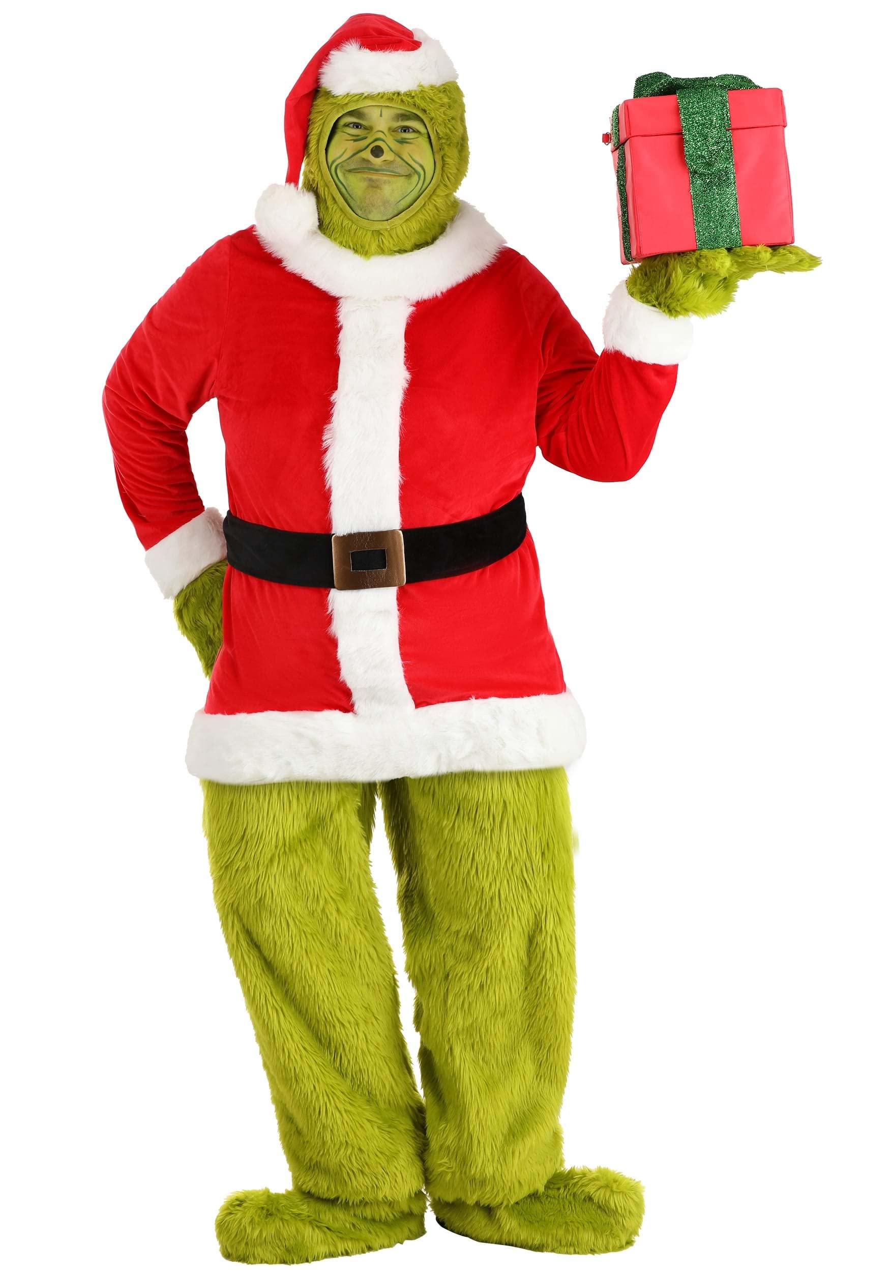 Dr. Seuss Grinch Santa Open Face Costume for Adults - Plus Size Christmas Party Outfit for Holiday Events, Cosplay & Festive Gatherings