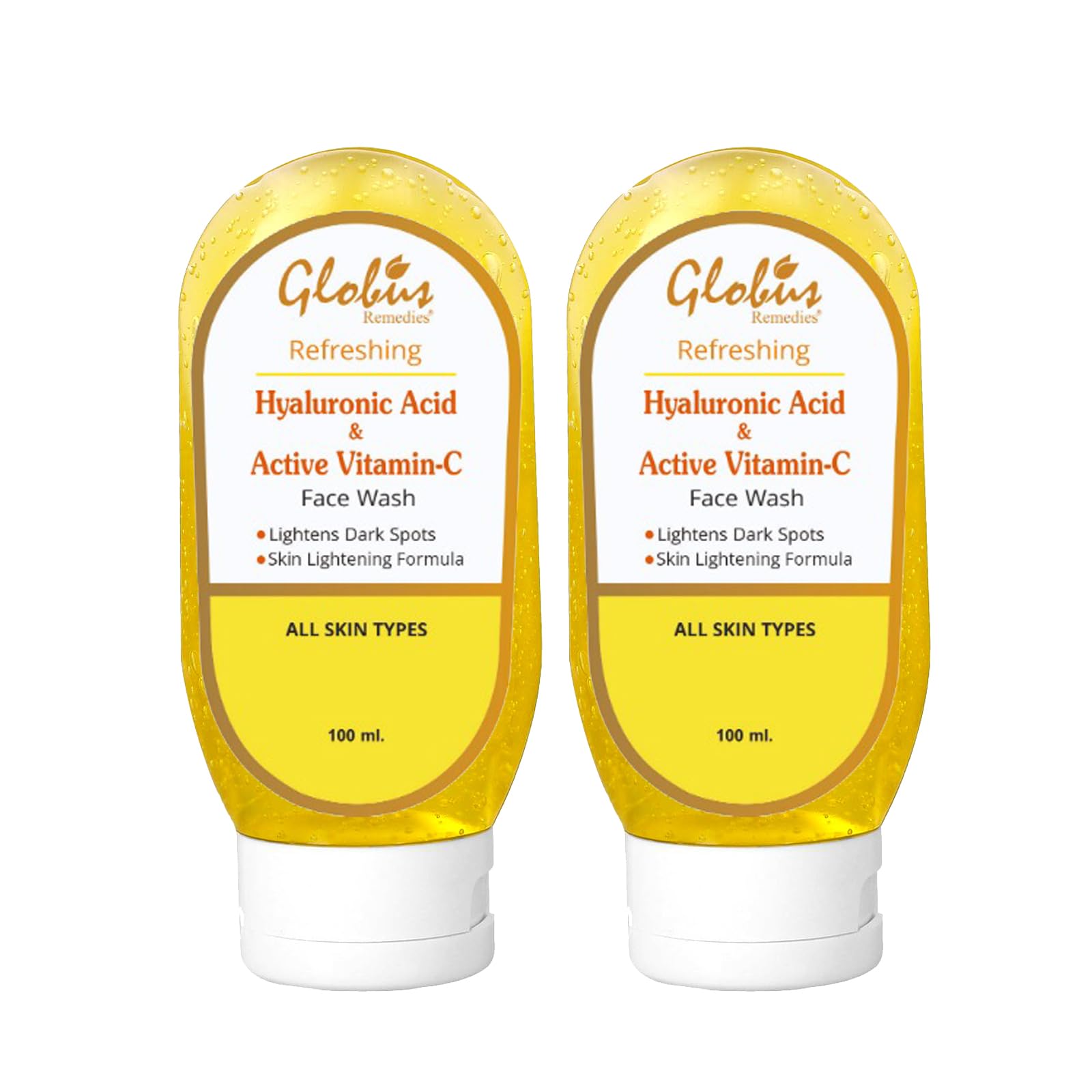 Globus Refreshing Anti-Aging Face Wash with Hyaluronic Acid & Vitamin C - 100ml (Pack of 2) - Hydrating & Brightening Facial Cleanser for Daily Skincare Routine
