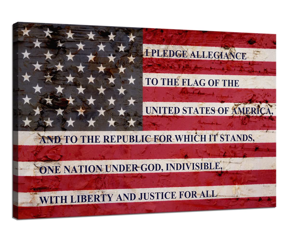 USA Flag Canvas Wall Art - 24x36 Framed Ready to Hang for Home & Office Decor