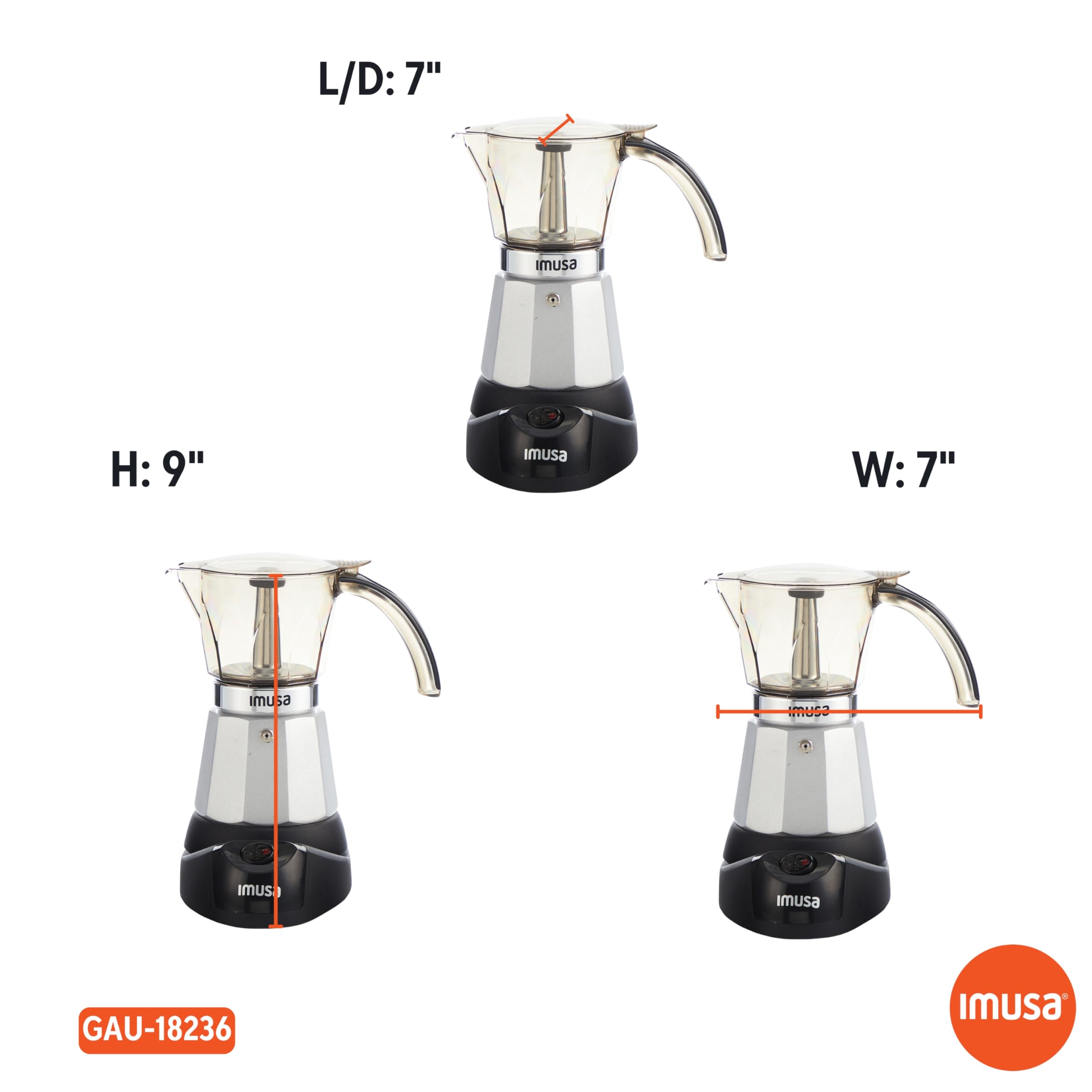 IMUSA 6-Cup or 3-Cup Electric Espresso Coffee Maker Machine, Silver - Perfect for Home, Office & Small Kitchens