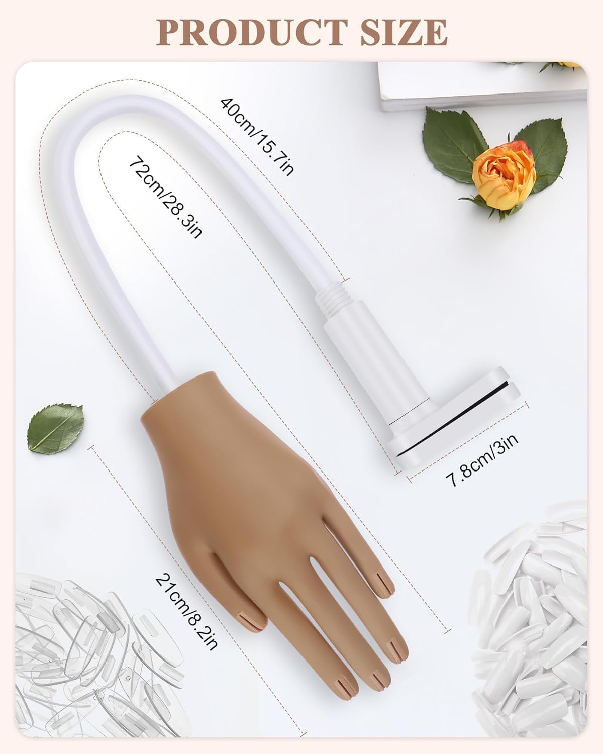 Professional Silicone Practice Hand for Acrylic Nails - Non-Slip Nail Training Hand Model with Flexible Fingers for Beginners - Perfect for Nail Art Practice, Salon Training & DIY Manicures at Home