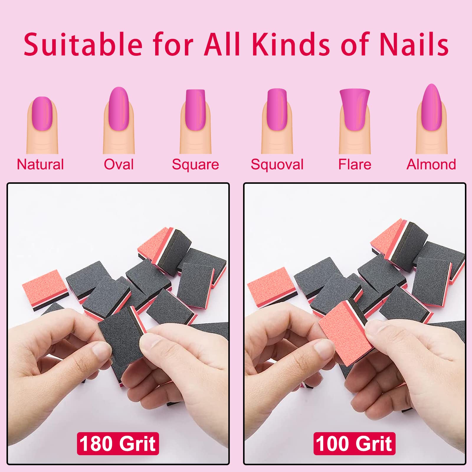 180/100 Grit CGBE Buffer Block Nail File - Professional Nail Buffers & Sanding Strips for Manicure, 50PCS Red-Black Sponge Buffing Blocks - Perfect for Salon, Home Nail Care & DIY Gel Polish Application