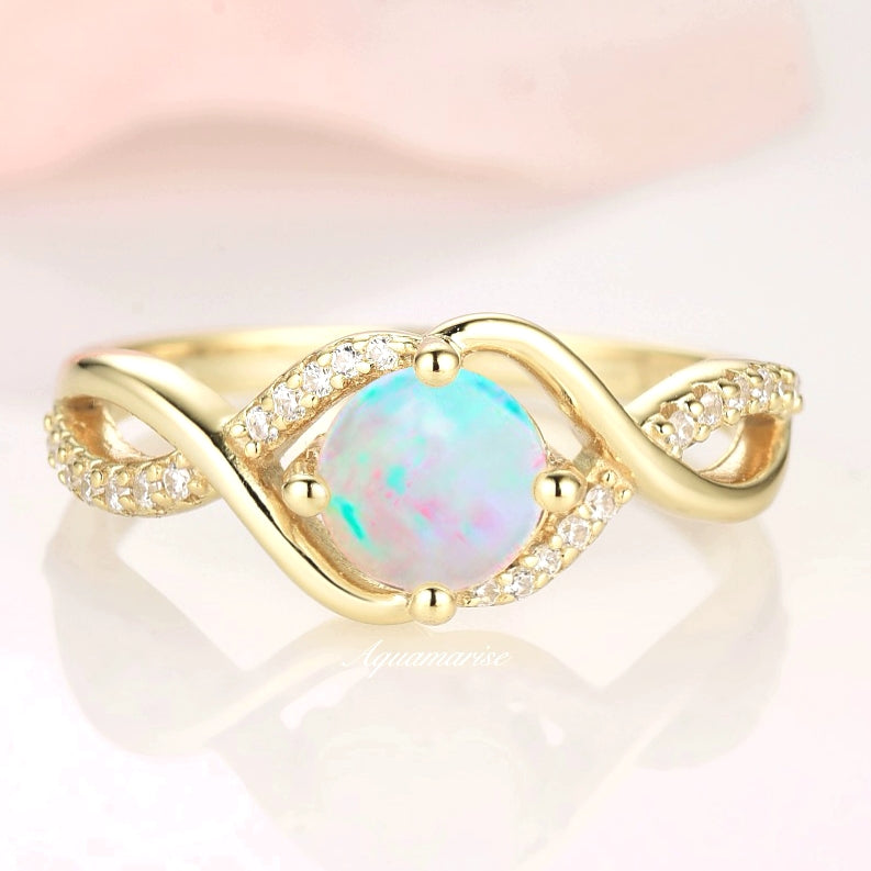 14K Yellow Gold Vermeil Opal Ring for Women - Elegant Entwined Design, Perfect for Weddings, Anniversaries & Special Occasions