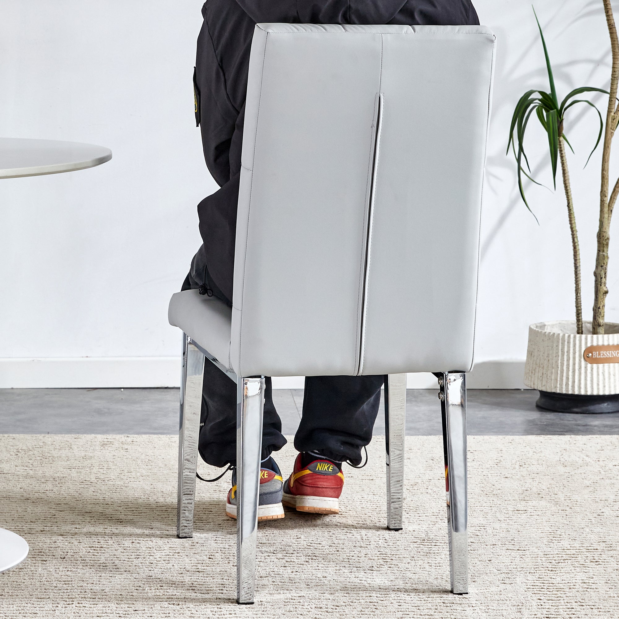 Modern 2-Piece Dining Chairs Set - Light Gray Fabric with Classic Checkered Buckle Design for Kitchen, Dining Room & Conference Room | Comfortable Seating for Home & Office Use