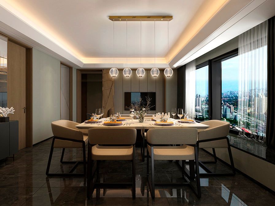 Austral 5-LED Modern Pendant Island Ceiling Light in Gold & Clear Finish - IP20 Rated for Kitchen, Dining Room & Bar Lighting