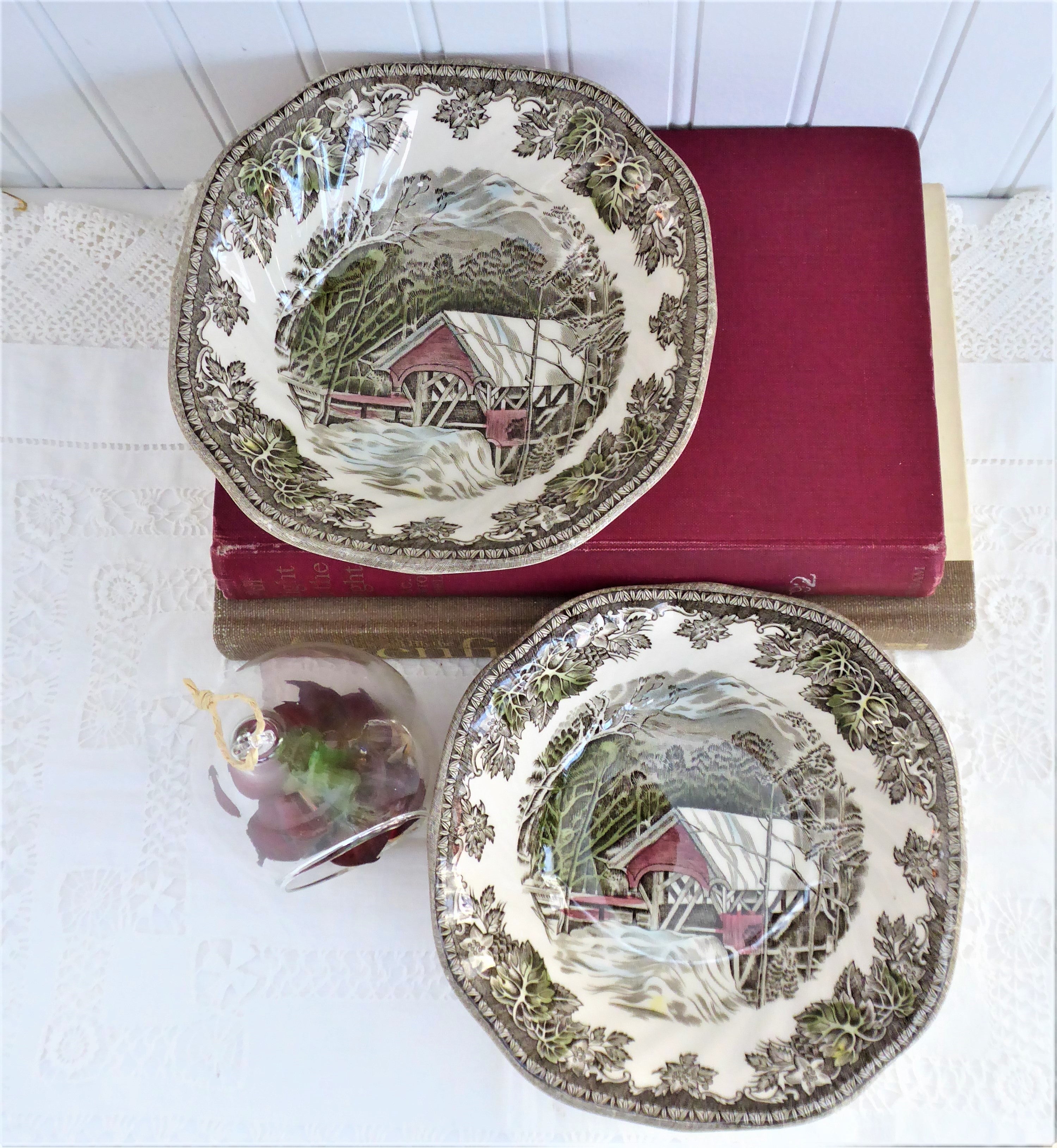 Johnson Brothers Friendly Village Square Cereal & Soup Bowls Set of 2 - Vintage 1950s English Countryside Design - Perfect for Breakfast, Soup, or Display