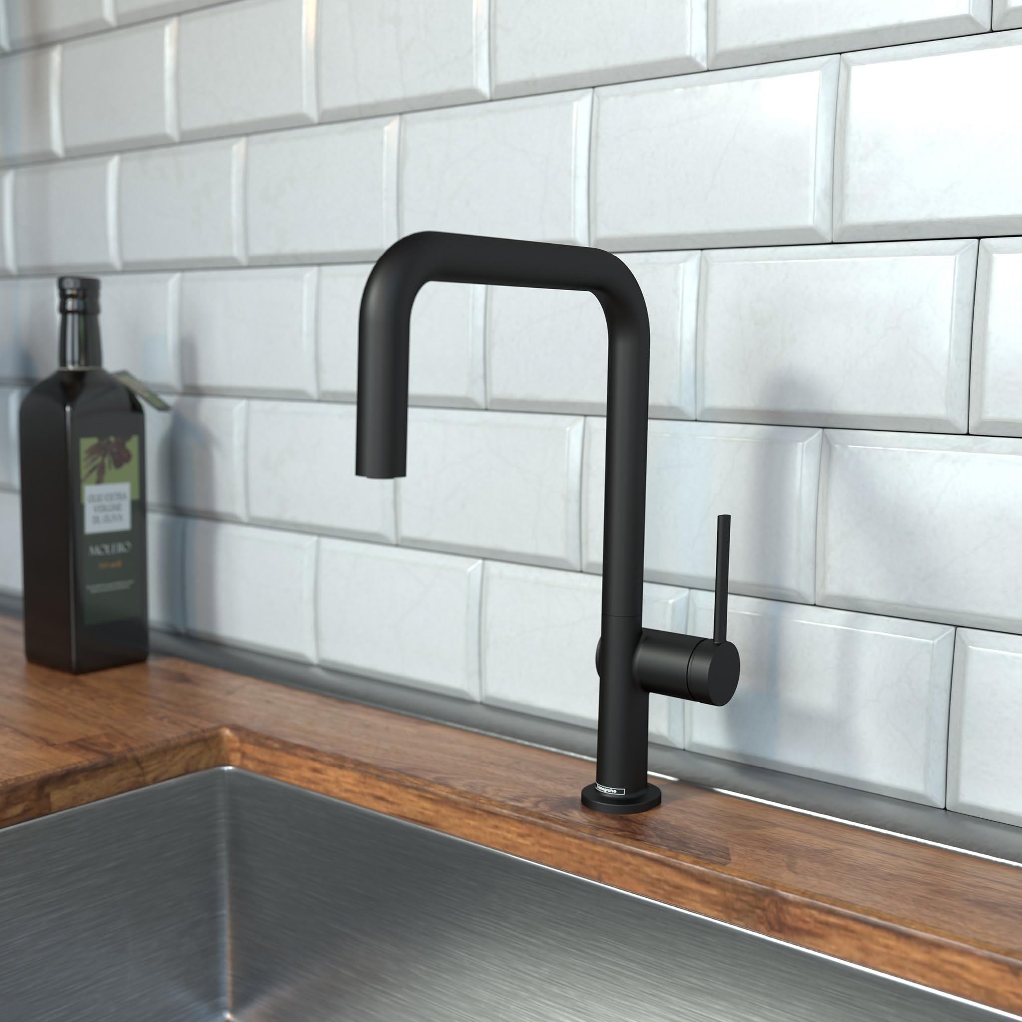 Hansgrohe Talis N Black High Arc Pull-Down Kitchen Faucet with Swivel Spout - Matte Black Finish (Model 72806671) - Perfect for Modern Farmhouse & Industrial Style Kitchens