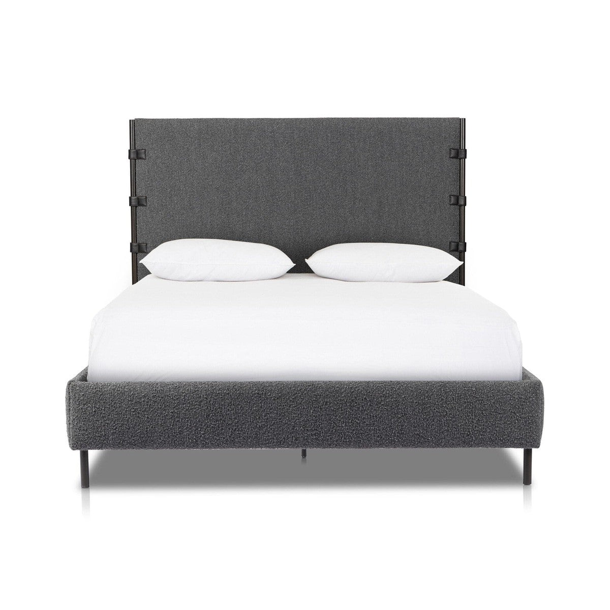 Anders Bed Frame - Knoll Charcoal Queen Size Platform Bed with Headboard | Modern Minimalist Bedroom Furniture for Small Spaces & Guest Rooms