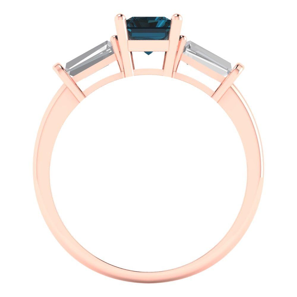2.0 Carat Emerald Cut Natural London Blue Topaz Engagement Ring with Side Stones - 18K Rose Gold Solitaire Promise Bridal Ring for Anniversary, Wedding & Special Occasions
