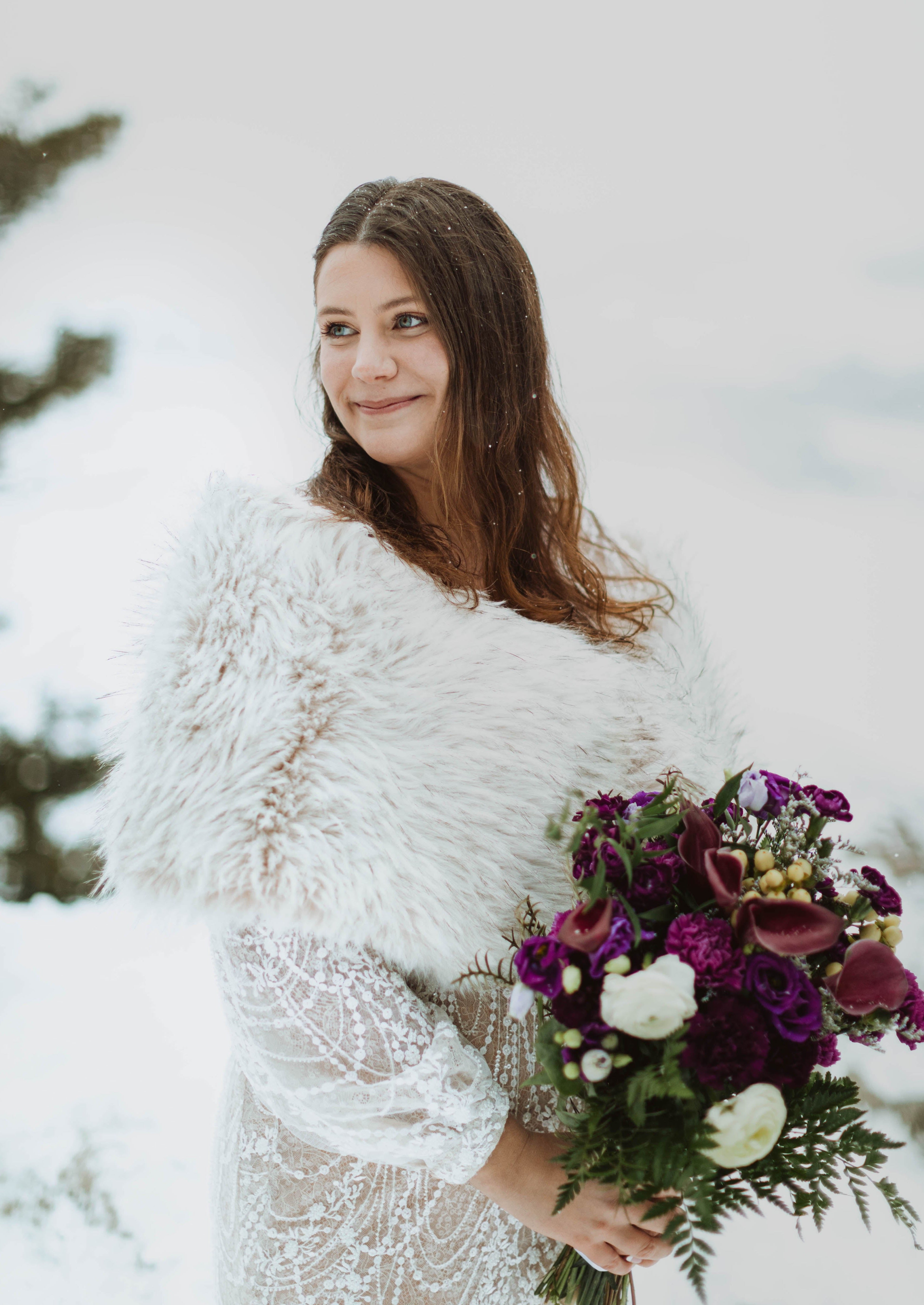 Serena Blu02 Blush with Black Tips Faux Fur Wrap - Elegant Winter Shawl for Women, Perfect for Parties, Weddings & Cold Weather Fashion