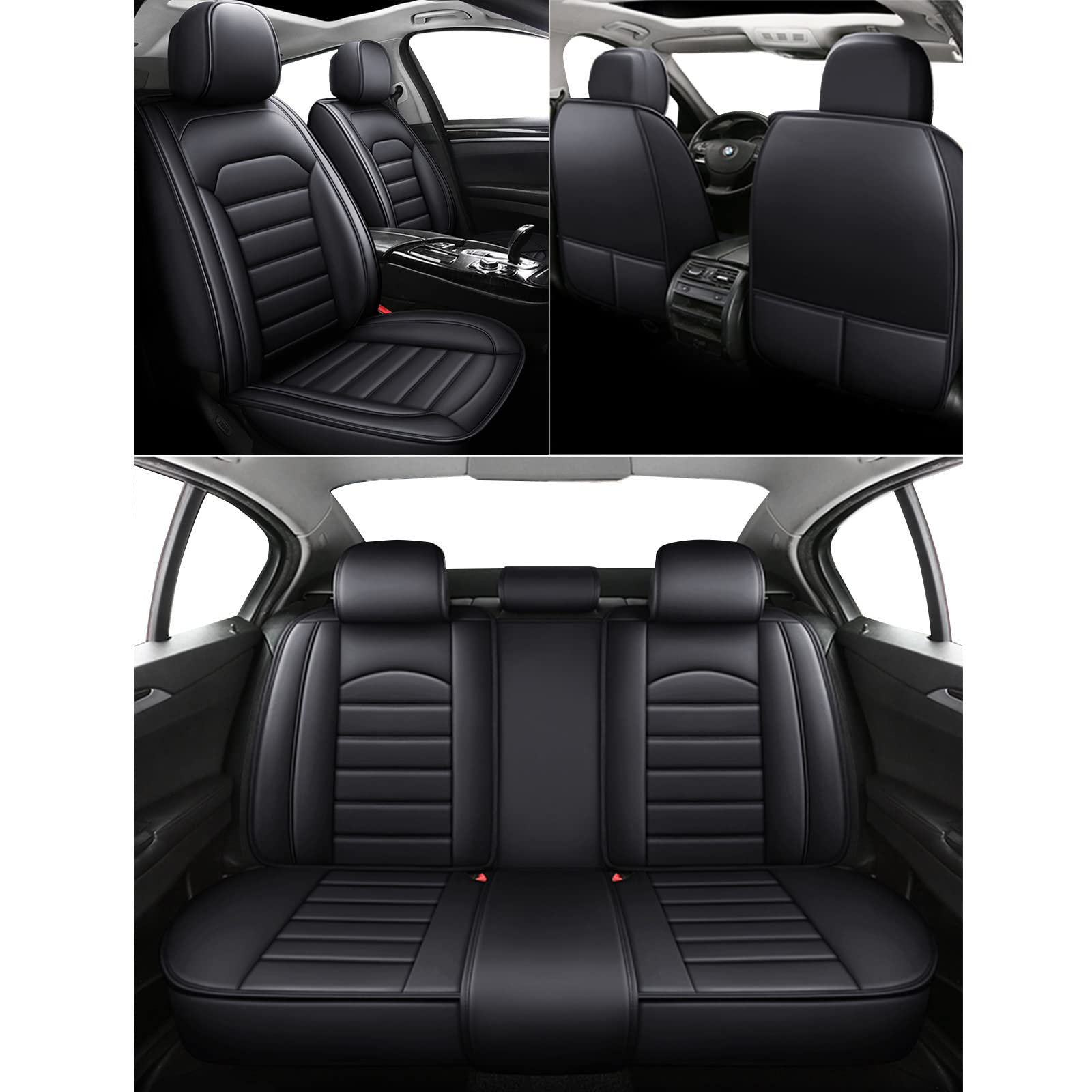 5Pcs Full Set Waterproof & Breathable Faux Leather Car Seat Covers - Universal Fit for Toyota Venza, RAV4, Camry, Corolla, Prius - Black Car Seat Protectors for Comfort & Style | Perfect for Daily Commute, Road Trips & Family Protection