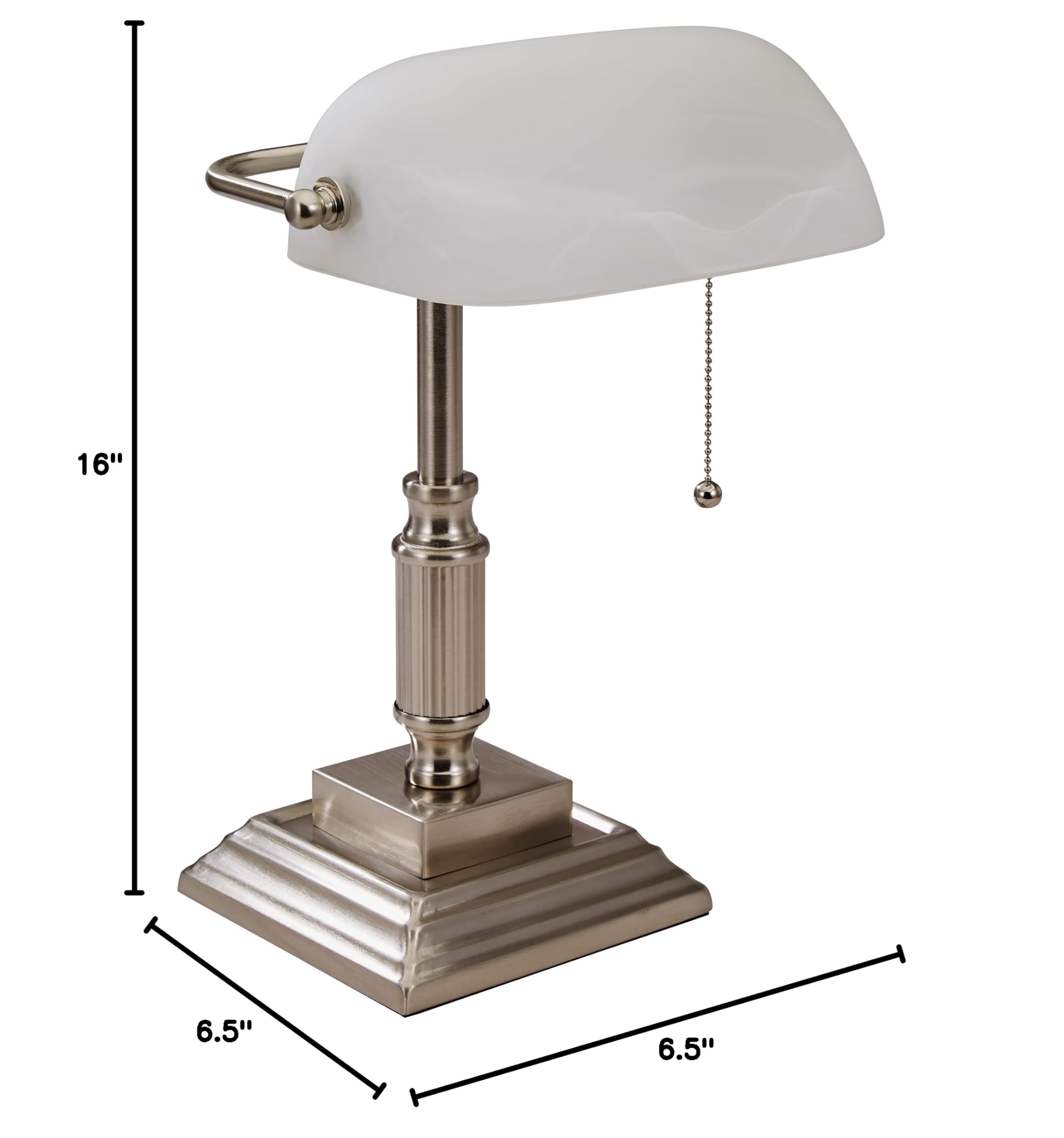 Vintage LED Desk Lamp - White Shade Study & Reading Light with Brushed Nickel Finish 6.5