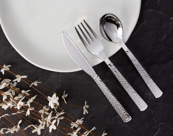 Premium 32-Piece Silver Flatware Set for 8 - Elegant Pebble Collection Stainless Steel Cutlery | Perfect for Formal Dining, Wedding Gifts & Dinner Parties