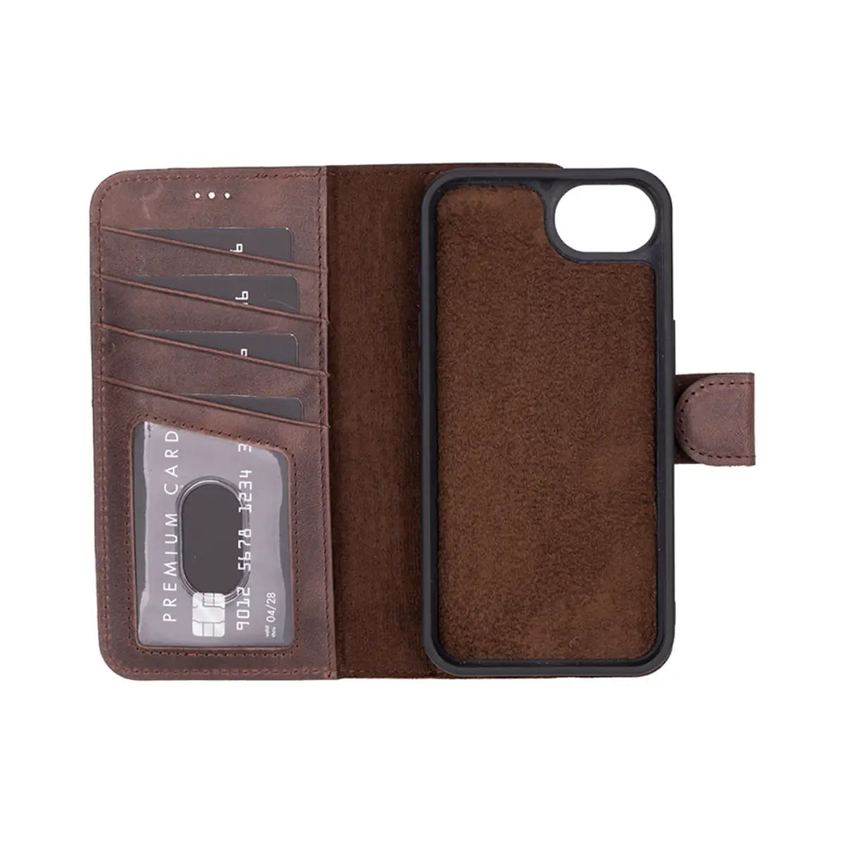 Premium Brown Genuine Leather Wallet Case for iPhone 16 - Slim Protective Phone Cover with Card Slots (Holds 3 Cards) - Perfect for Everyday Use, Travel & Business