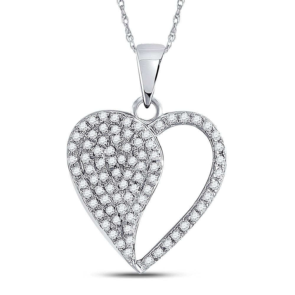10K White Gold Women's Round Diamond Heart Pendant Necklace - 1/3 Carat Total Weight - Perfect for Valentine's Day, Anniversary & Romantic Gifts