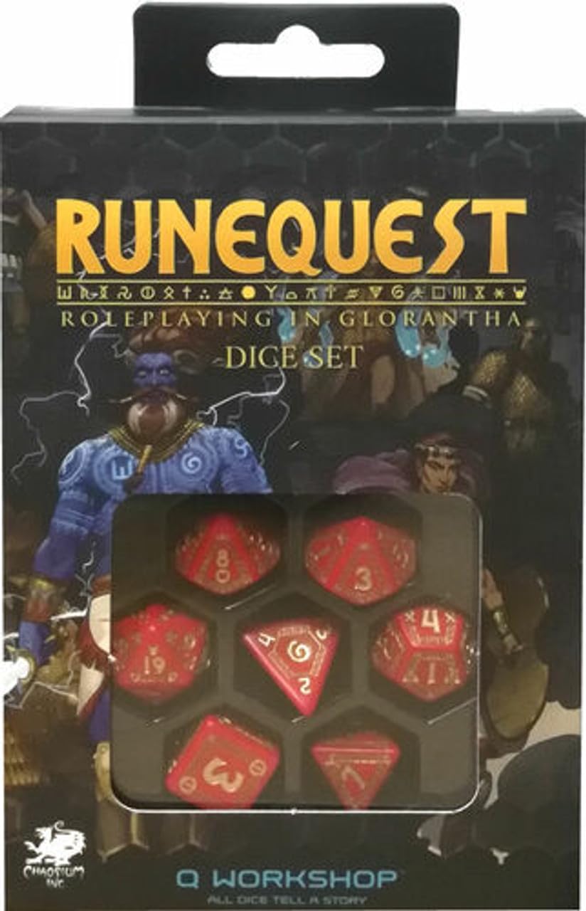 Q-Workshop Runequest Red & Gold 7-Piece Polyhedral Dice Set for RPG, D&D, and Tabletop Gaming - Perfect for Fantasy Roleplaying Adventures