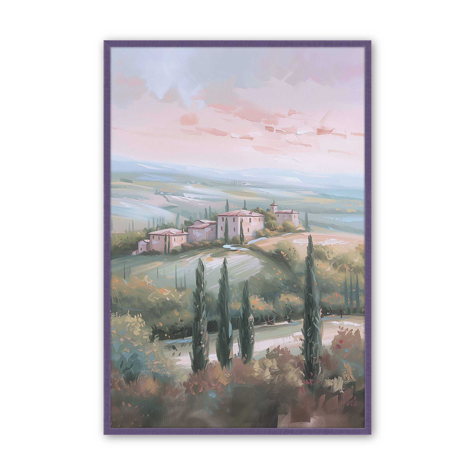 Tuscany Sunset Landscape Art Print - Dusk's Glow v1 Wall Decor for Living Room, Bedroom & Office