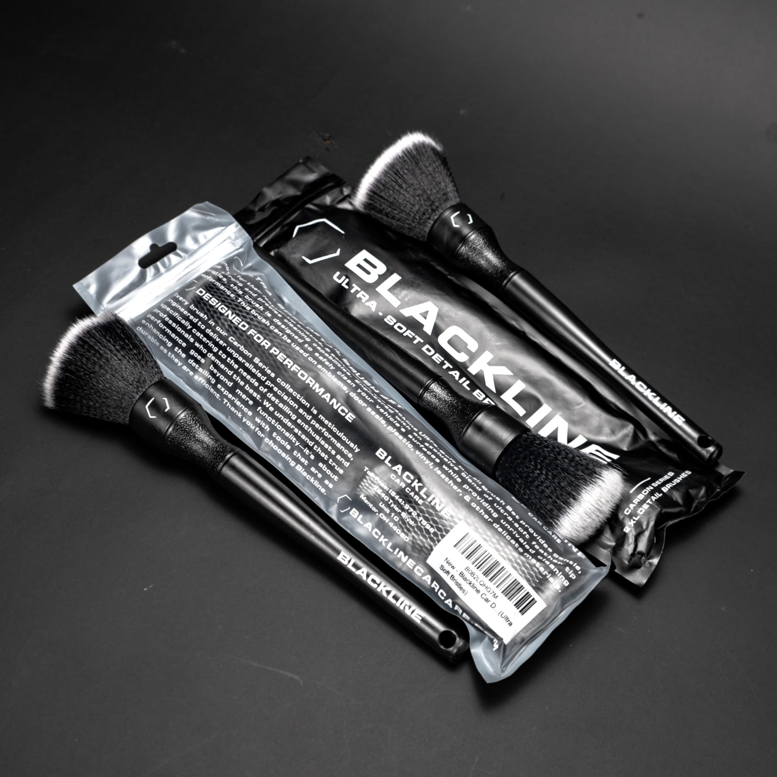 Premium Blackline Car Detailing Brush Set - Ultra Soft Bristles for Interior & Exterior Auto Cleaning - Luxury Car Detailing Kit for Dashboards, Vents, Wheels & Trim - Perfect for Professional Detailing & DIY Car Care