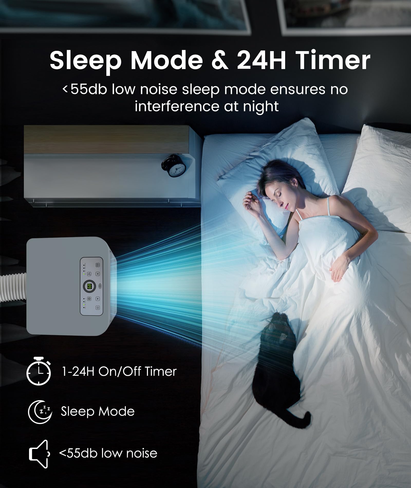 Joy Pebble 8000 BTU Portable Air Conditioner - Cooling, Fan & Dehumidifier for Rooms Up to 350 Sq.Ft | Ultra Quiet ≤55dB with Sleep Mode, 24H Timer, Digital Display & Remote Control | Perfect for Bedrooms, Home Offices & Small Apartments