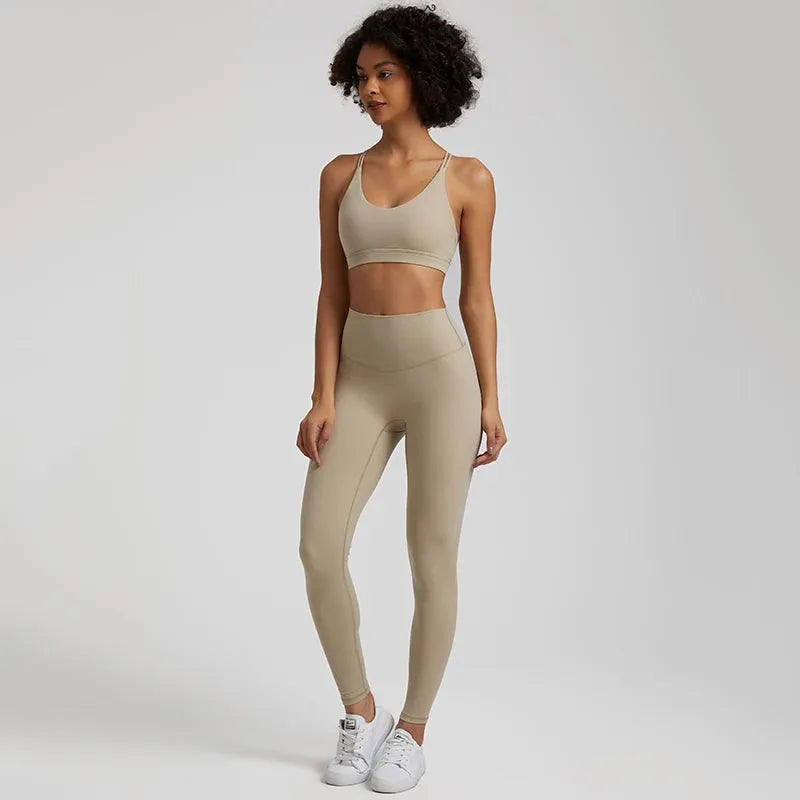 Buttery Soft Women's Yoga Set - High Waist Gym Leggings & Crisscross Sports Bra 2-Piece Workout Outfit | Perfect for Yoga, Pilates, Gym & Lounge Wear