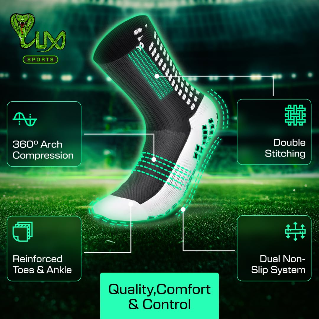 Lux Dual Grip Soccer Socks for Men & Women - Anti-Slip Performance Socks with GripArray Technology for Enhanced Traction & Comfort - Ideal for Soccer, Football, Training & Sports Activities