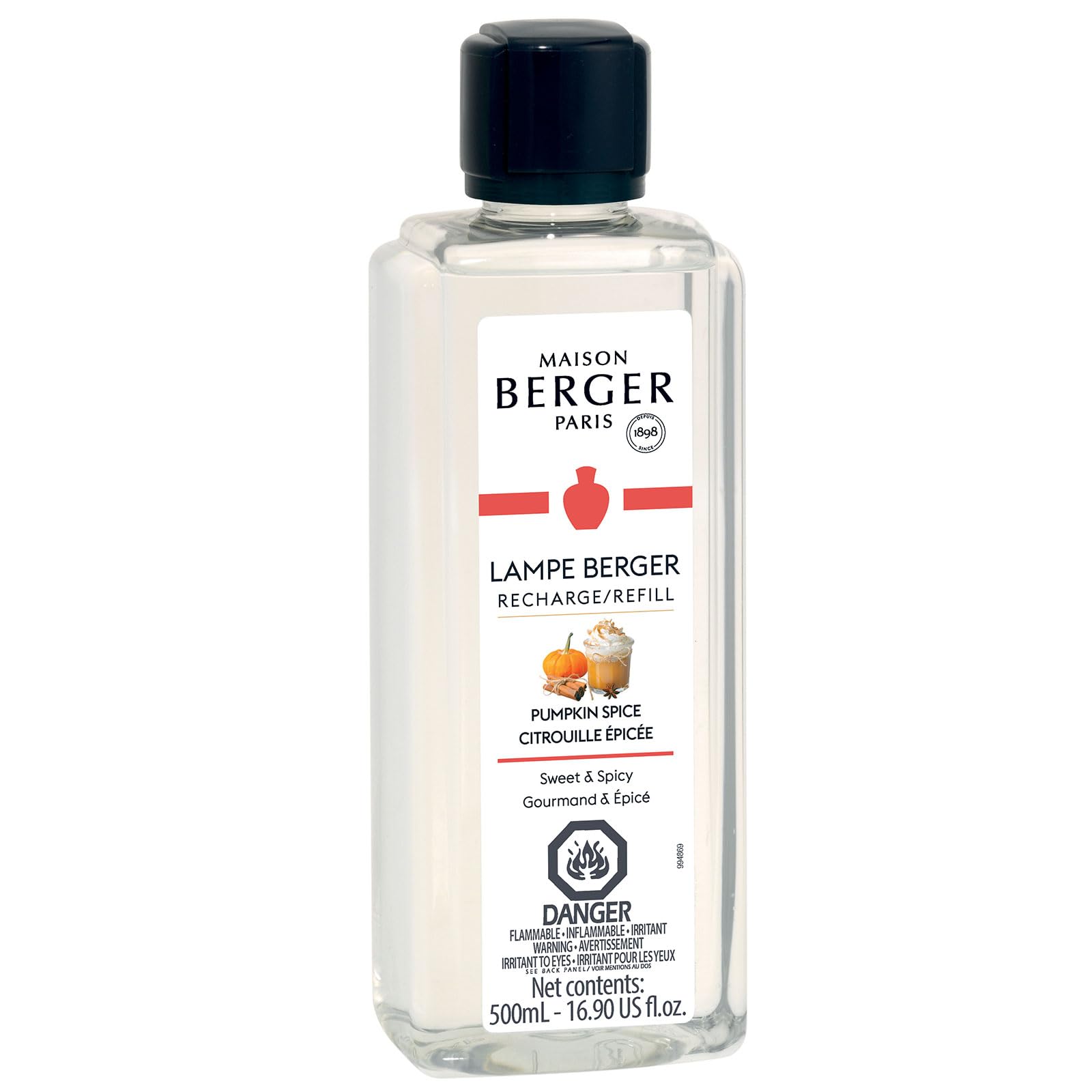 MAISON BERGER Pumpkin Spice Scented Oil Refill for Lampe Berger Diffuser - 16.9 oz (500ml) Home Fragrance - Air Freshener for Living Room, Bedroom & Office - Fall & Holiday Season Aromatherapy
