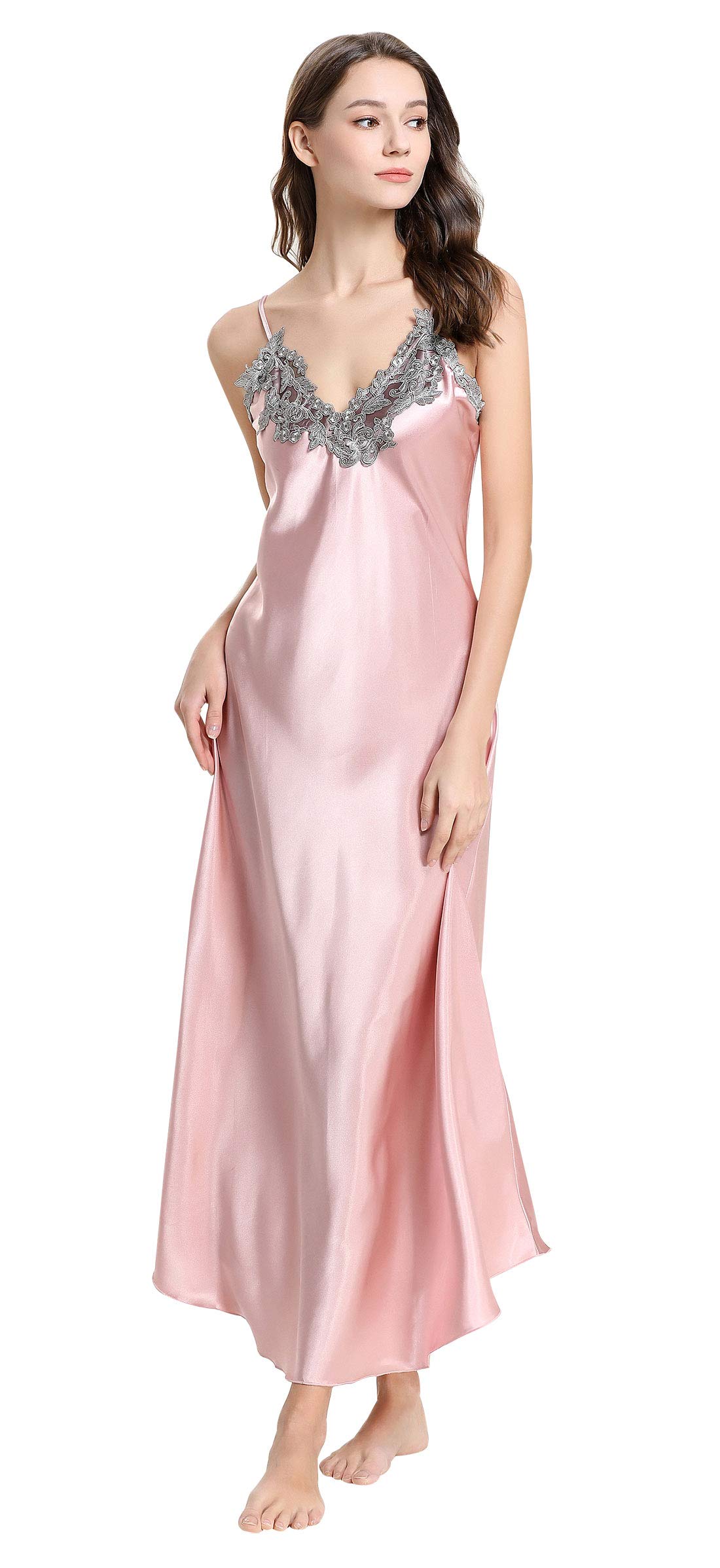 Aivtalk Women's Lace Satin Nightgown - Sexy Long Chemise Sleepwear for Women, Comfortable Lingerie Nightdress for Romantic Evenings & Bedtime