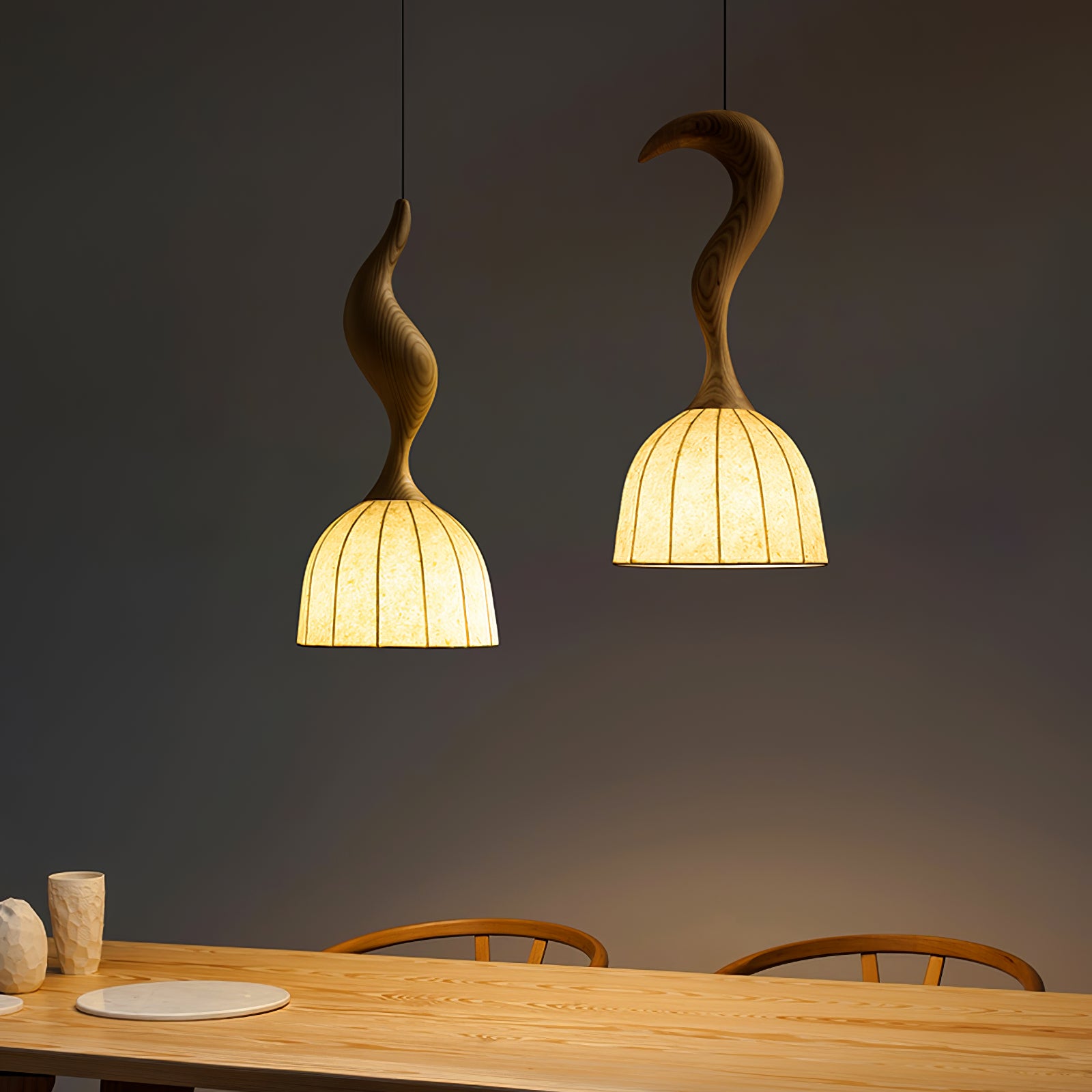 Elowen Twisted Wood Pendant Light - Handcrafted Wooden Ceiling Light Fixture for Dining Room, Bedroom & Living Room - Rustic Home Decor Lighting for Farmhouse & Modern Interior Design