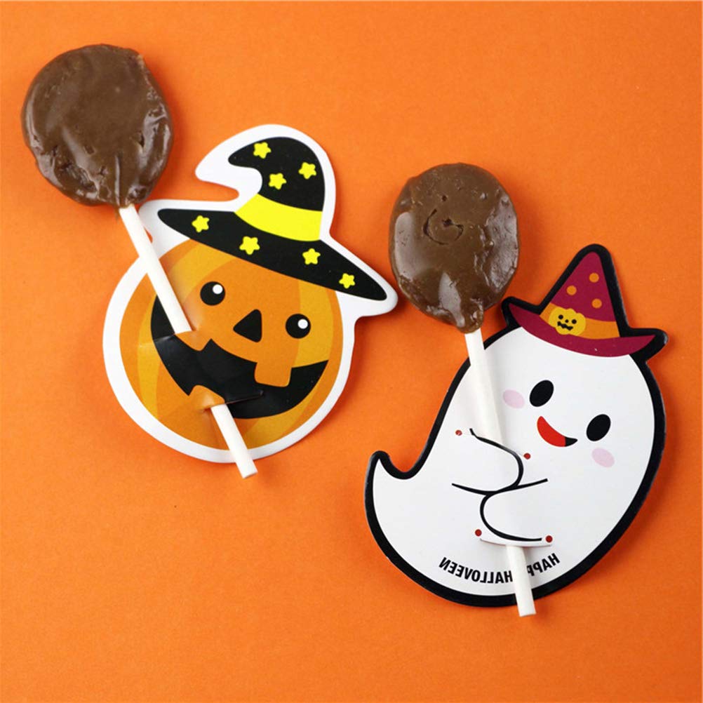 ABOOFAN 50pcs Halloween Lollipop Paper Cards - DIY Pumpkin Pattern Message Cards for Party Favors, Gift Wrapping & Halloween Decorations