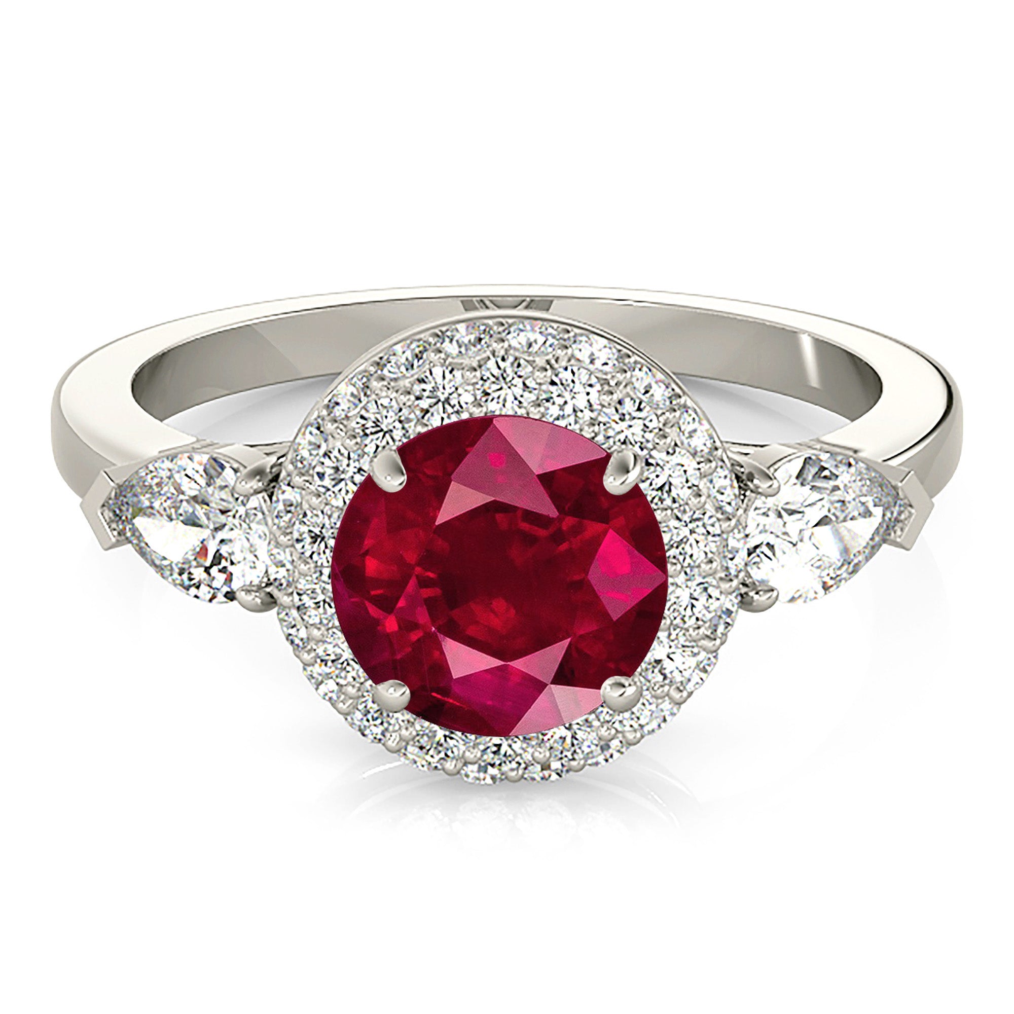 1.35 Carat Genuine Ruby Engagement Ring with Diamond Halo & Side Stones - Perfect for Wedding, Anniversary & Valentine's Day Gifts