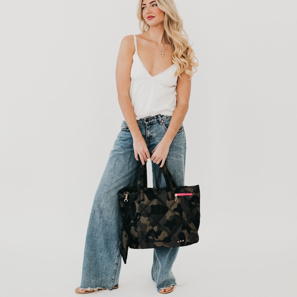 Presley Puffer Quilted Tote Bag with Detachable Pouch - Stylish Winter Shoulder Bag for Women, Perfect for Work, Travel & Shopping