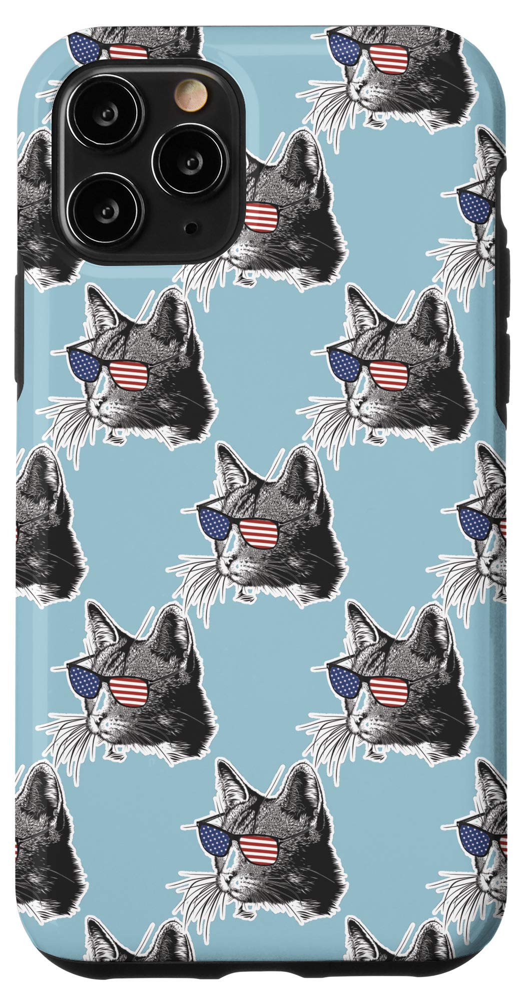 iPhone 11 Pro Case with Cute Americat Blue Pattern - Funny Cat Sunglasses Design - Perfect Gift for Cat Lovers & iPhone Users - Great for Daily Use, Travel & Photo Shoots