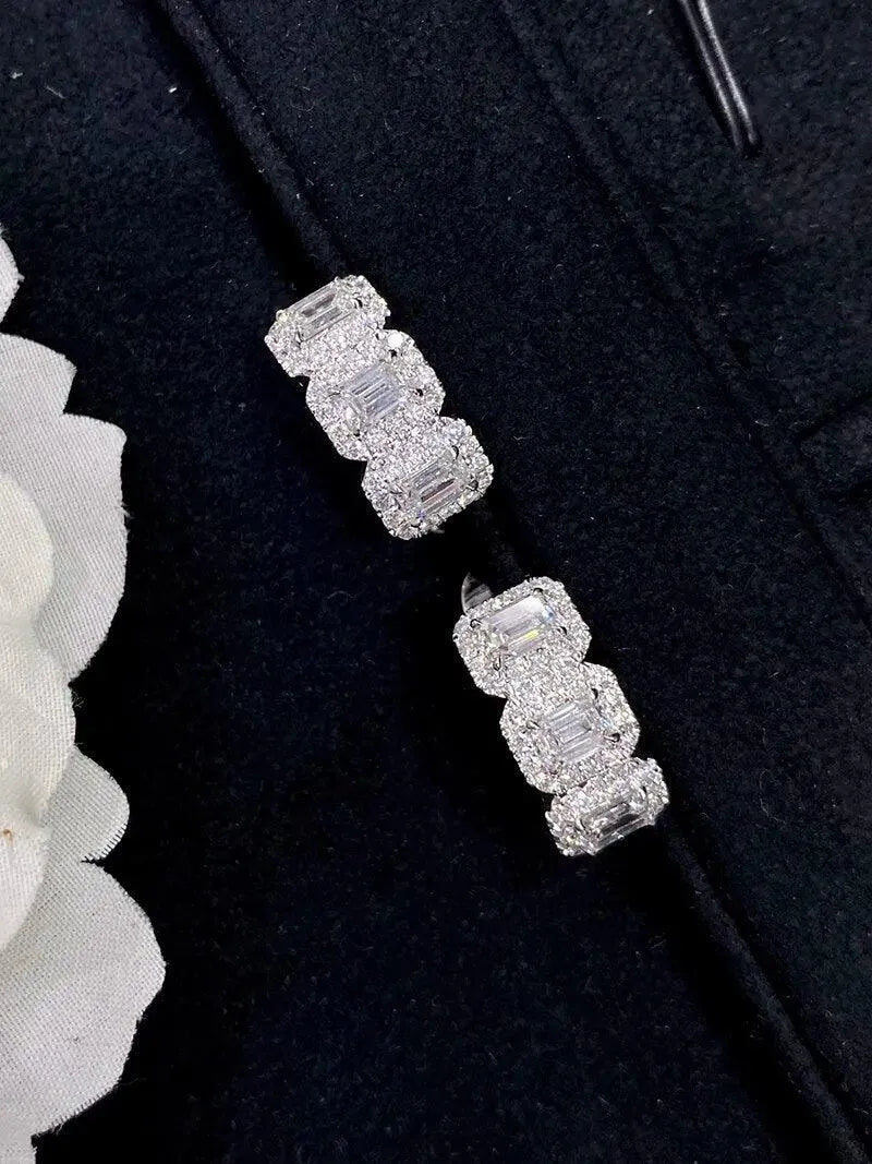18K White Gold Diamond Hoop Earrings for Women - Real Natural Shiny E-Shaped Wedding & Engagement Jewelry - Perfect for Bridal, Anniversary, and Special Occasion Gifts