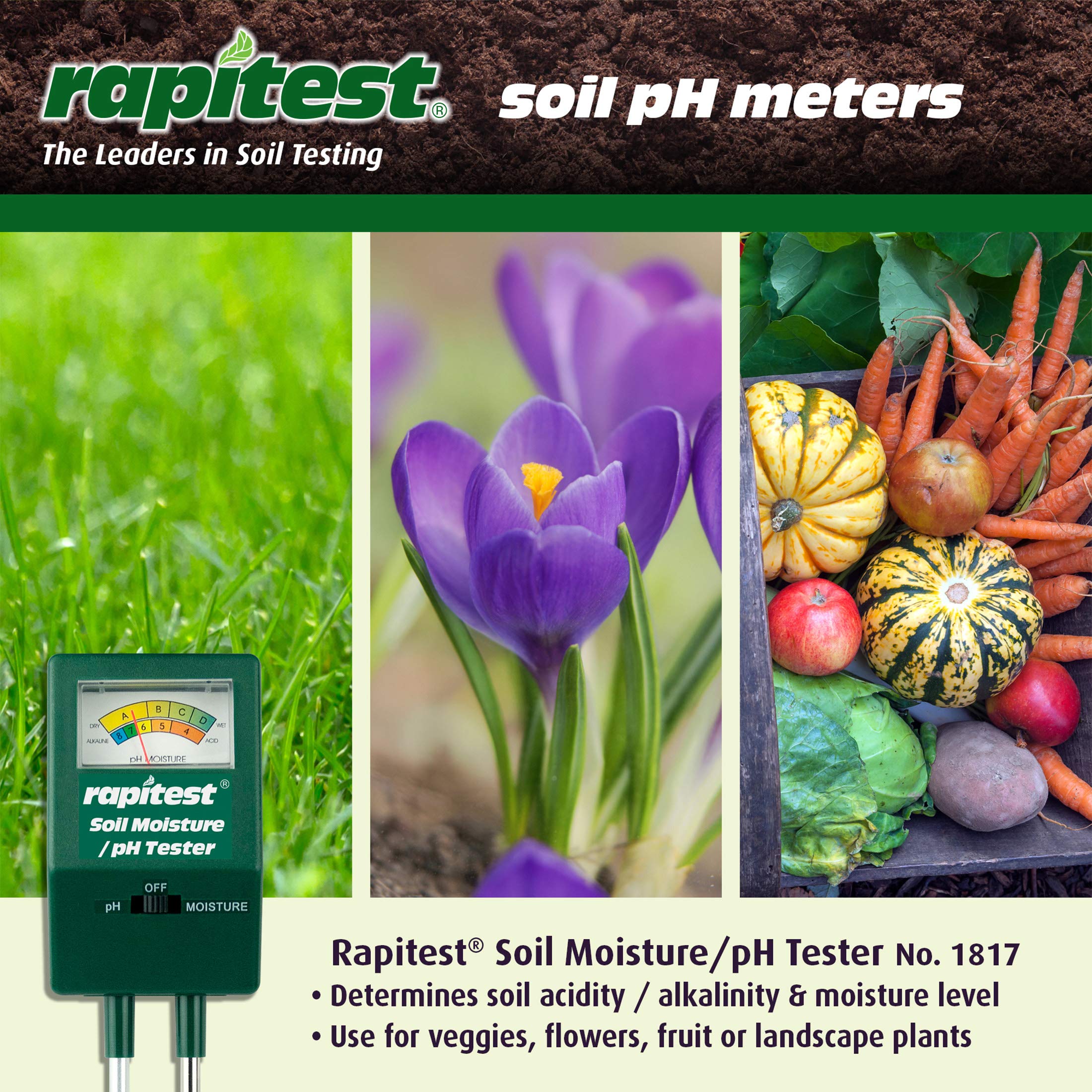 Luster Leaf 1817 Rapitest Digital Soil pH and Moisture Tester for Plants - Accurate Gardening Tool for Indoor/Outdoor Plants, Flowers, Vegetables - Essential for Home Gardeners and Professional Landscapers