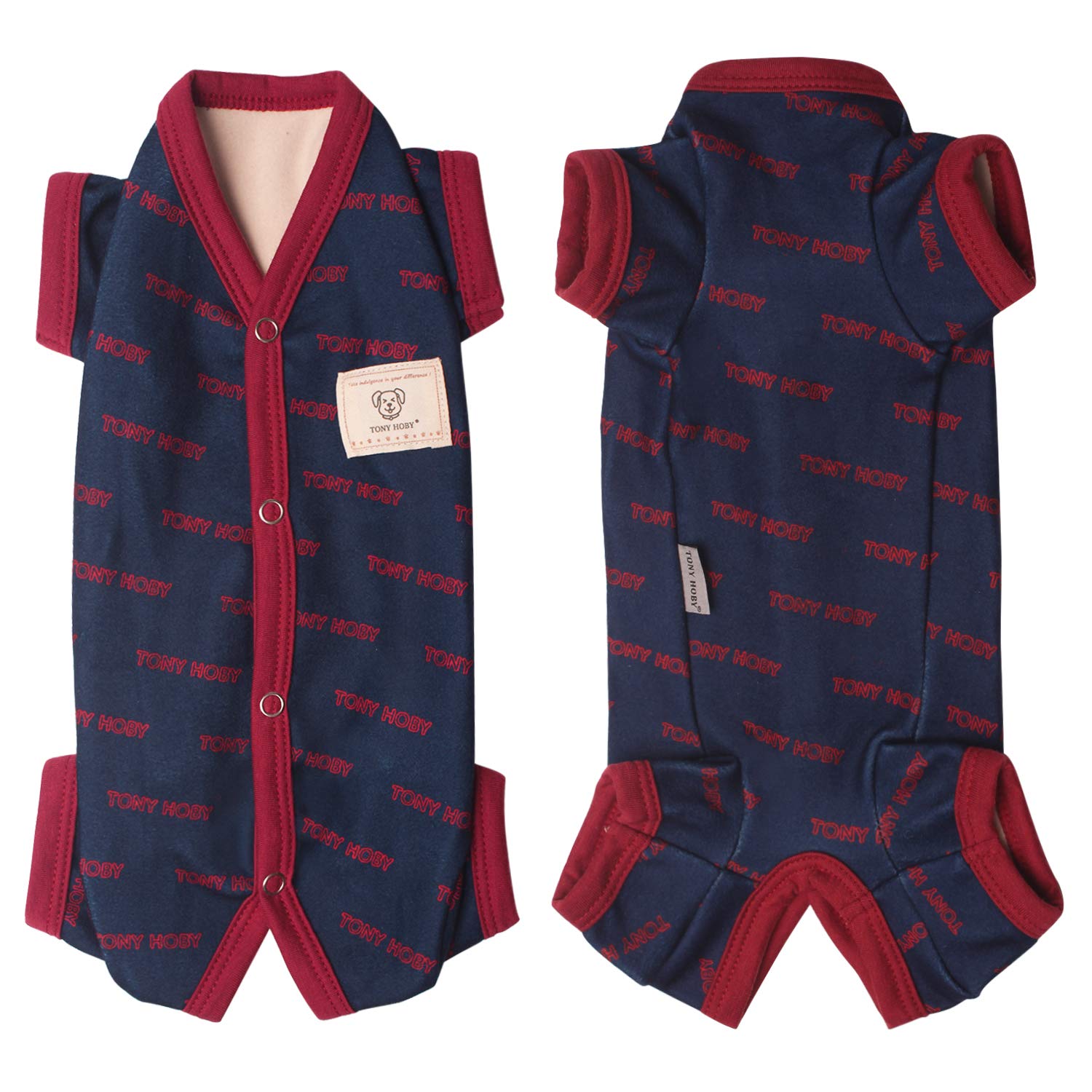 TONY HOBY Dog Pajamas for Winter - Warm Thermal Jumpsuit for Small & Medium Dogs, Female/Male 4-Legged Dog Clothes (Dark Blue, Girl, XL) - Cozy Sleepwear for Cold Nights & Indoor Lounging