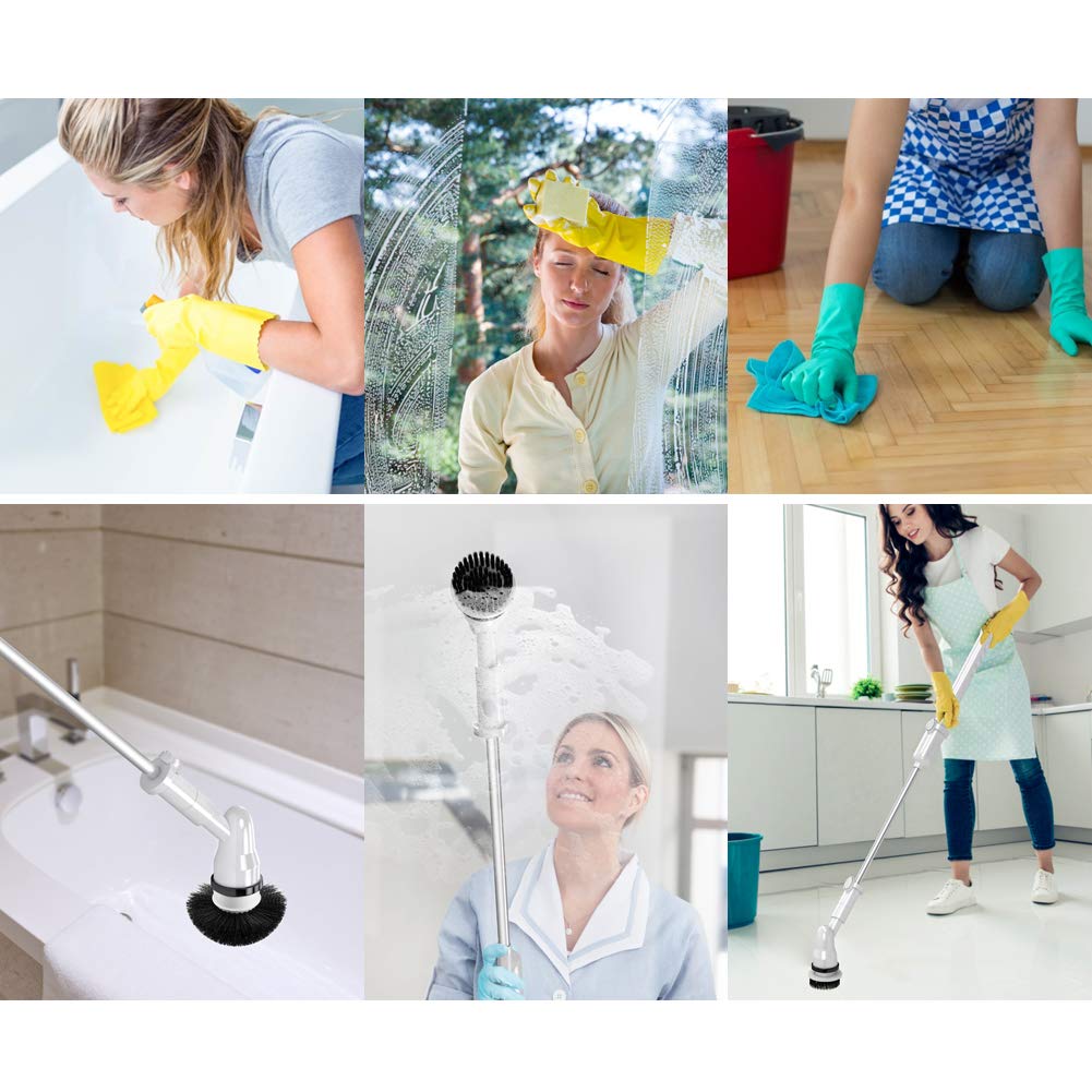 Cordless Electric Spin Scrubber - Power Cleaning Brush with Long Handle & 3 Replaceable Heads for Bathroom, Shower, Floor, Wall, Bathtub, Kitchen & Tile Cleaning - Perfect for Deep Cleaning Grout, Stains & Hard-to-Reach Areas (Black)